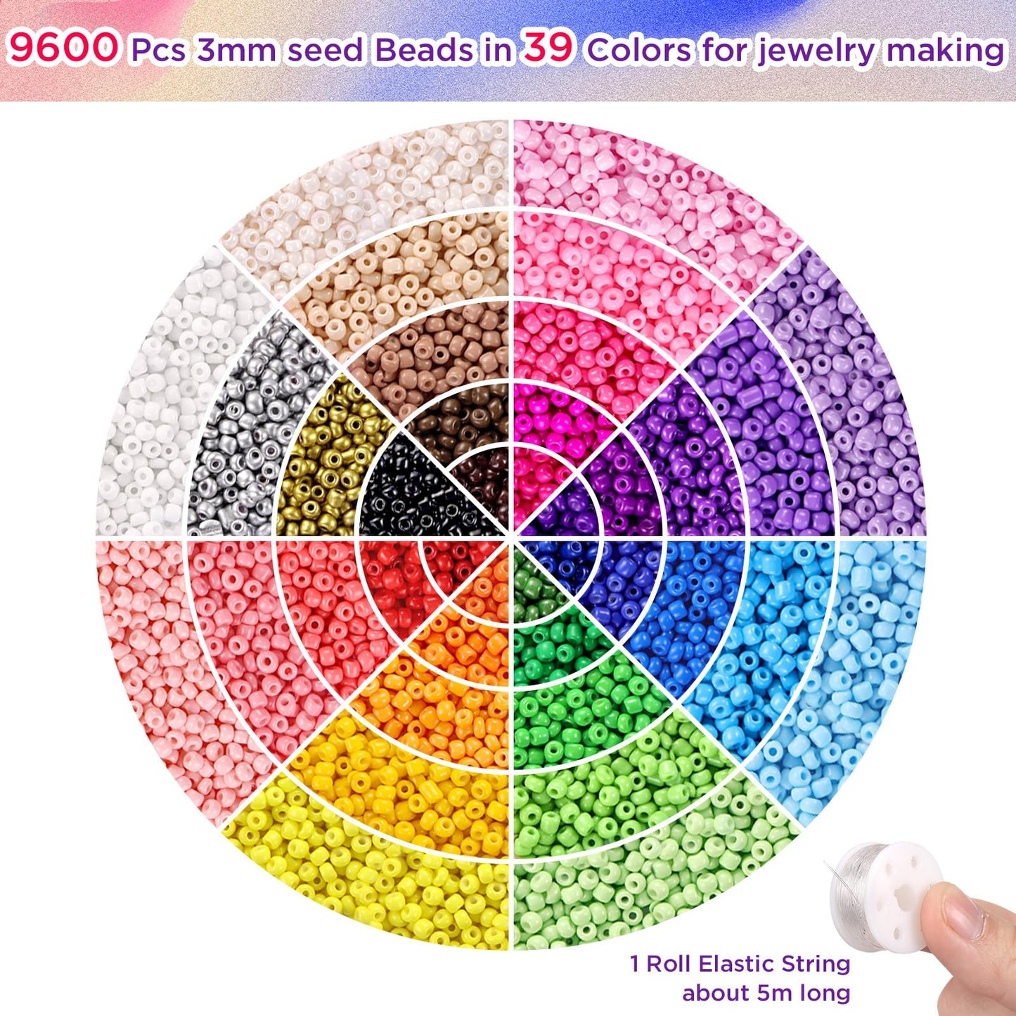 39 Colors 3mm Seed Beads, 9600pcs Small Beads for Jewelry Making, Tiny Craft Beads for Bracelet Making