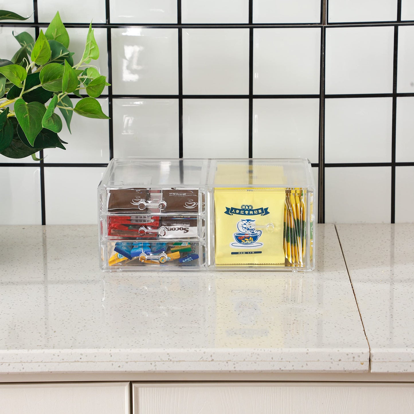 Clear Stackable Storage Bins,Plastic Storage Organizer and Small Drawer Organizer With 4 Drawers for Make Up,Skincare Product,Craft,Beauty and Desktop Drawers Organizer Storage