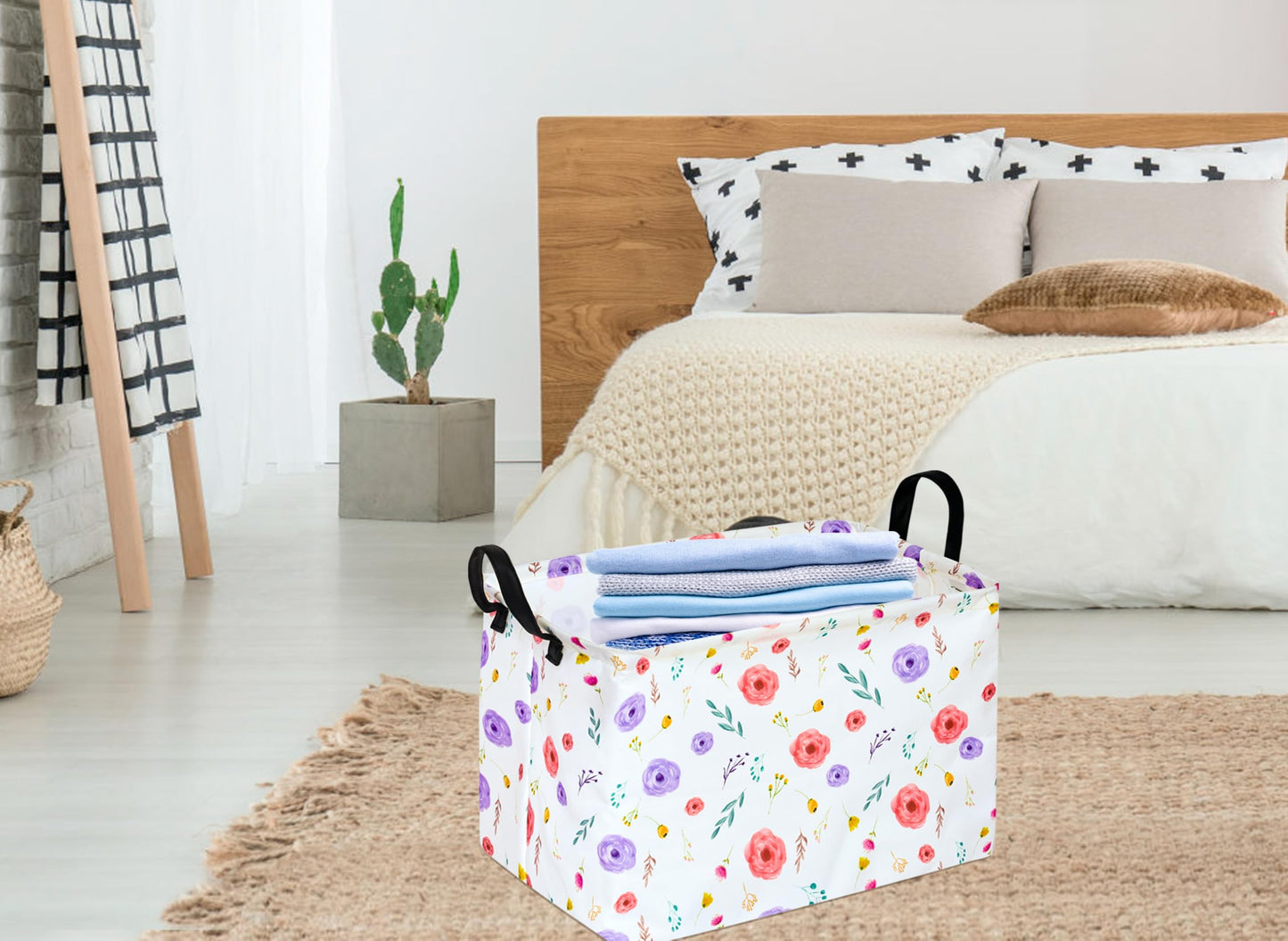 Rectangle Flower Patter Toy Bin Valentine's Day Gift Waterproof storage organizer for Nursery Hamper Home decor Closet Kids Bedroom Laundry Baby Gift Shelf Baskets