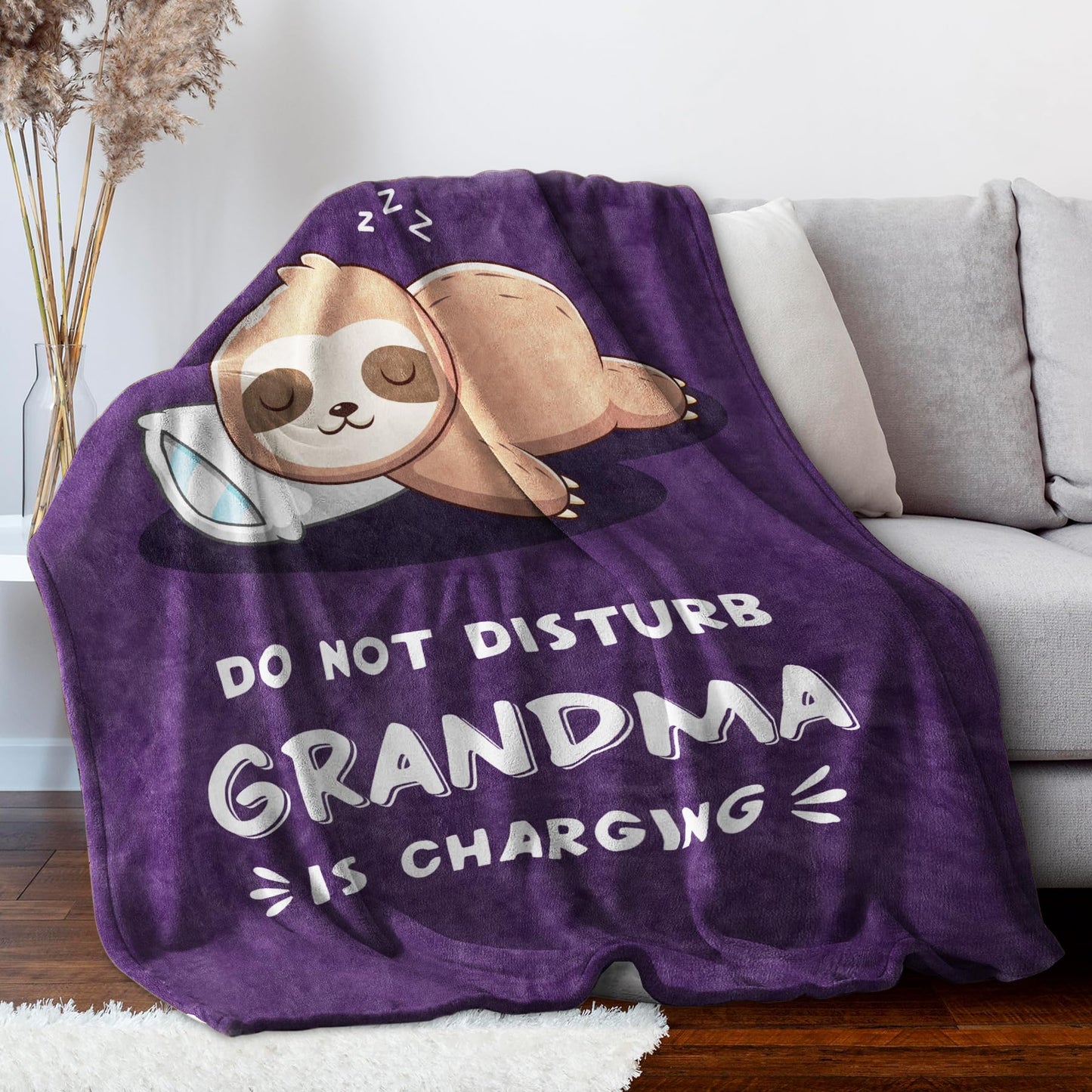 Funny Gifts for Grandma, Grandmas Birthday Gift from Grandkids, Grandma is Charging Sloth Blanket, Grandmas Gifts for Mothers Day Christmas, Soft Sloth Blanket for Grandmother 60" x 50"