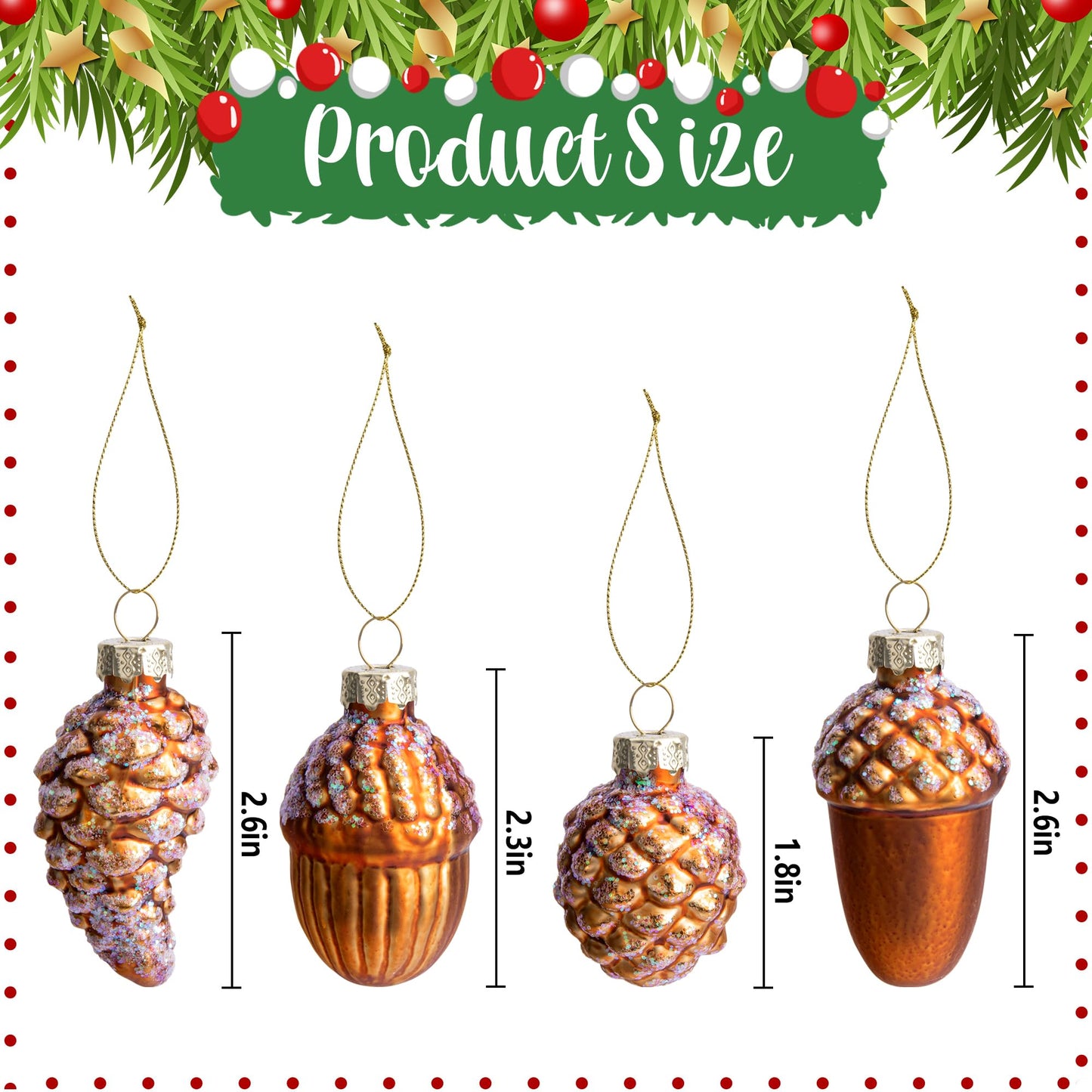 12 Pcs Christmas Glass Pinecone Ornaments- Christmas Pinecone Glass Blown Ornaments- Fall Hanging Pine Cone Glass Ornaments for Christmas Tree Fall Thanksgiving Day Decoration (A Style)