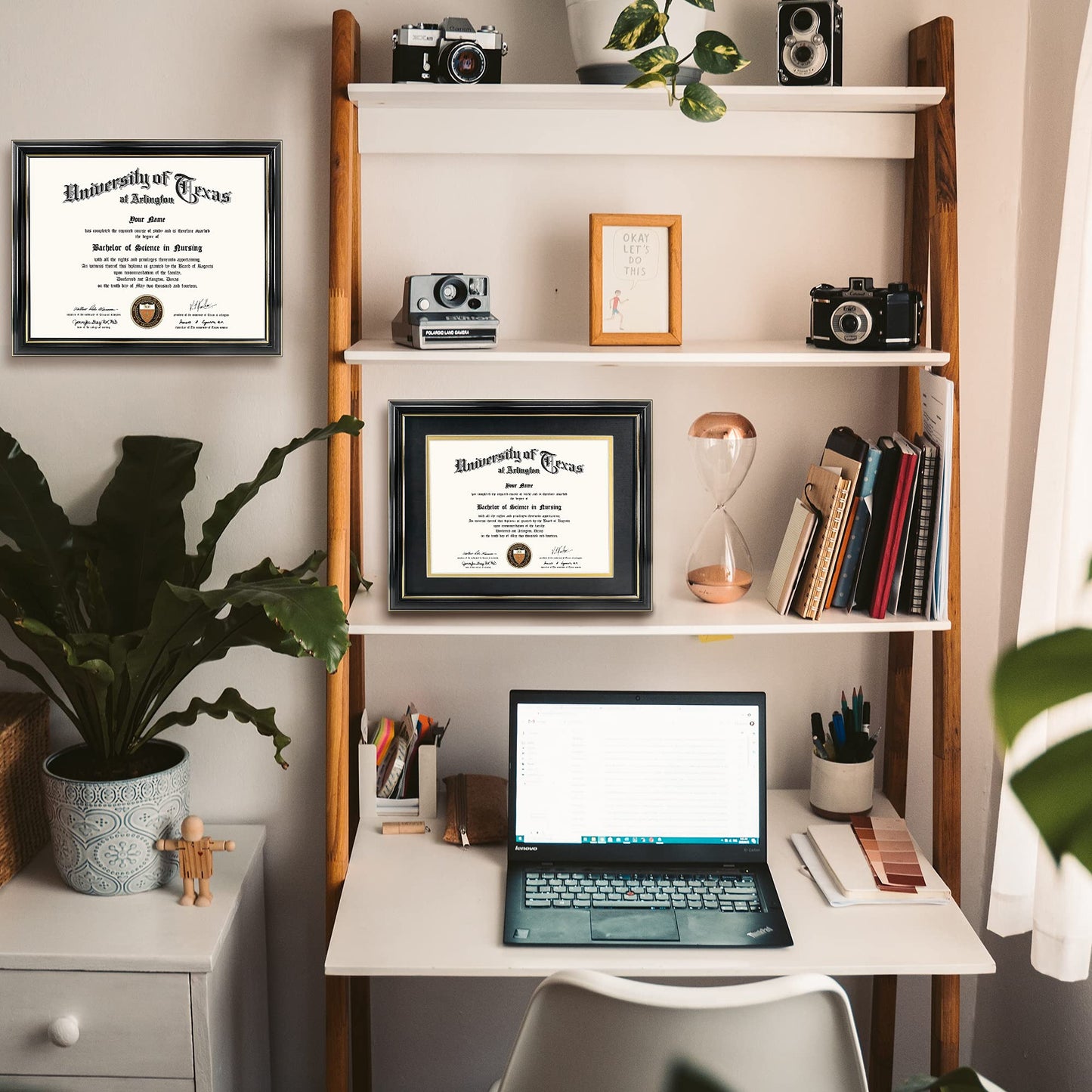 GraduationMall 8.5x11 Diploma Frame with Black over Gold Mat or Display 11x14 Certificate without Mat,Solid Wood & Tempered Glass,Glossy Black Finish with Gold Trim