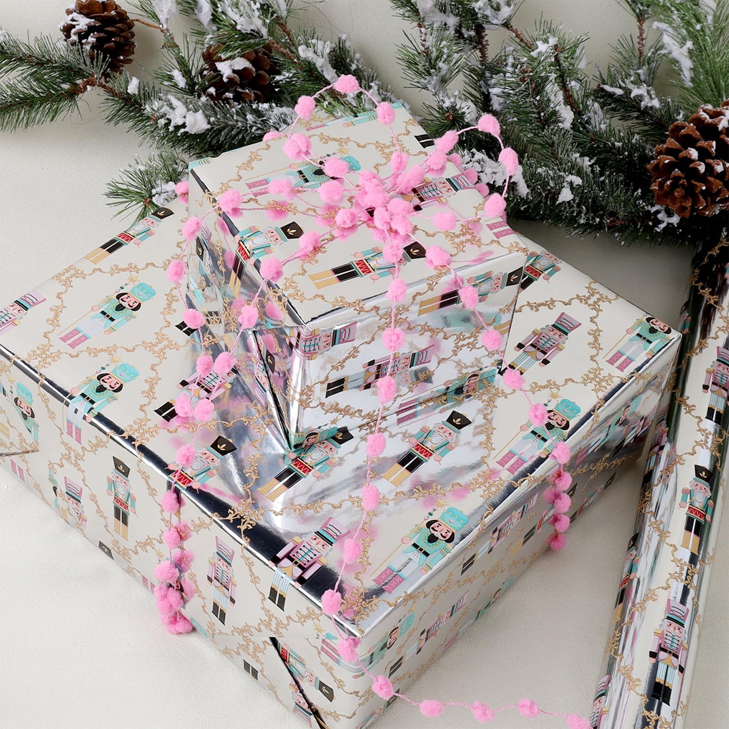 Christmas Foil Wrapping Paper - Mini Roll, Nutcracker Gift Wrap for Christmas, Holiday, Xmas Party Celebration, 17 Inch x 33 Feet