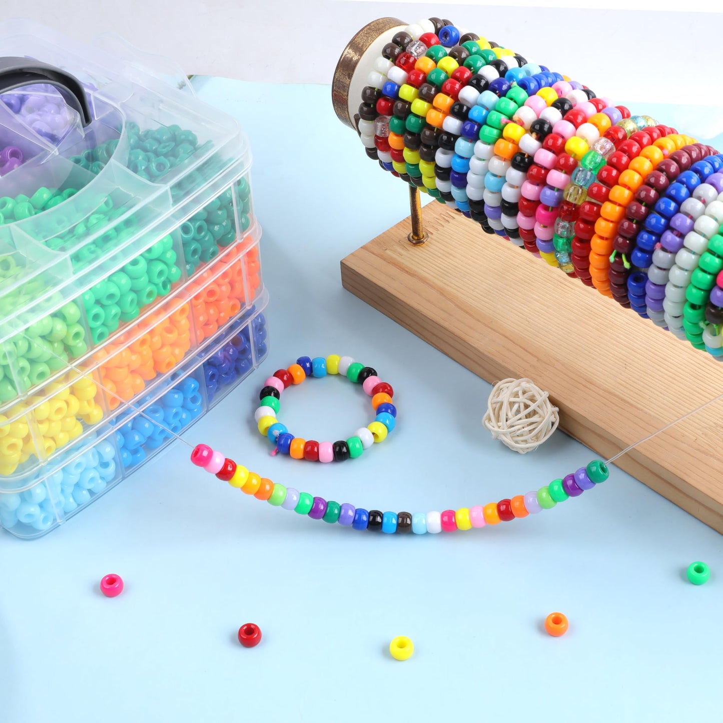 KAKW Pony Beads for Bracelets 3600 Pcs Plastic Beads for Friendship Bracelets Necklace 6x9mm 18 Solid Colors