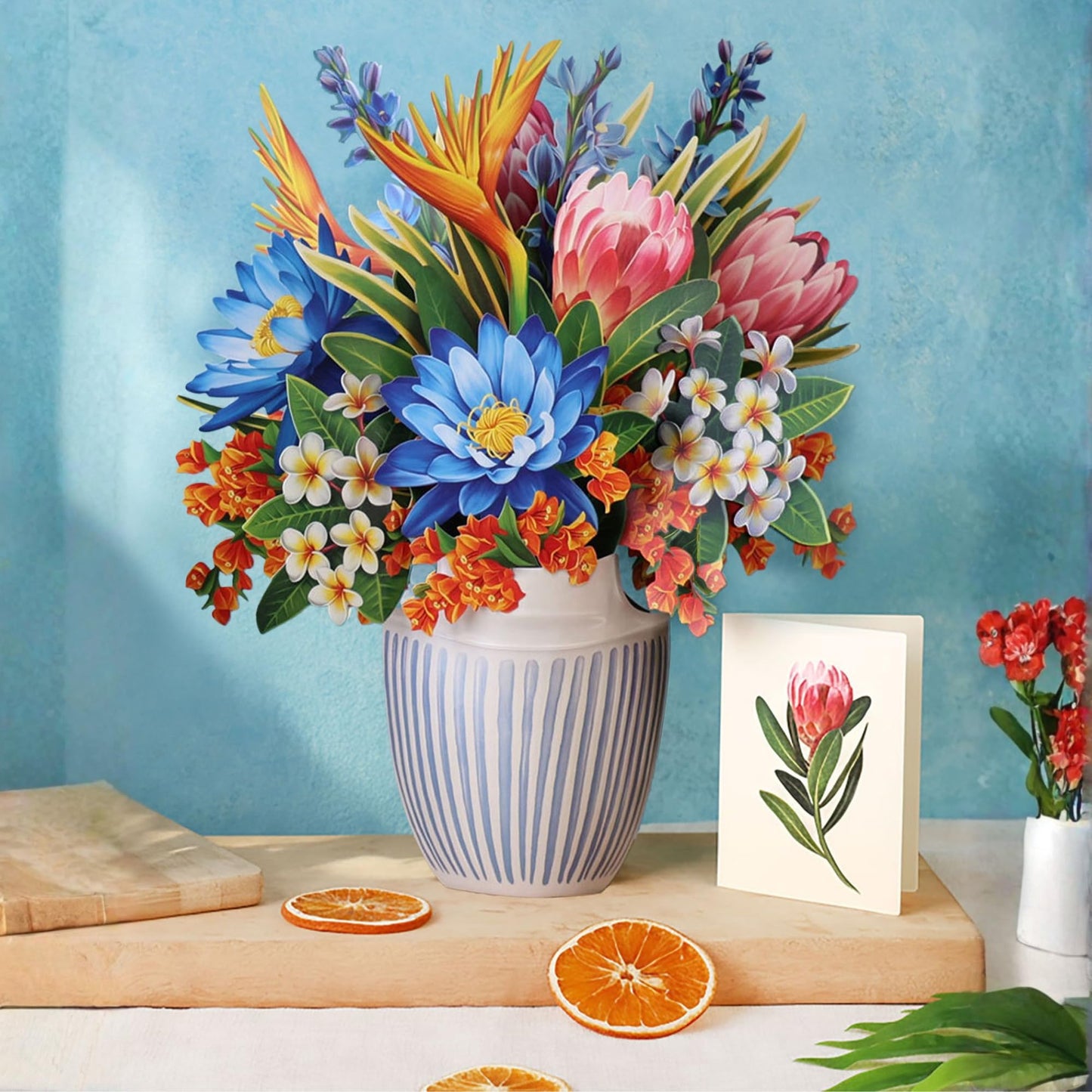 Freshcut Paper Tropical Paradise Pop Up Cards, 12 Inch Life Sized Forever Flower Bouquet 3D Popup Greeting Card, Birthday Cards, Anniversary Card, Blank Notecard & Envelope