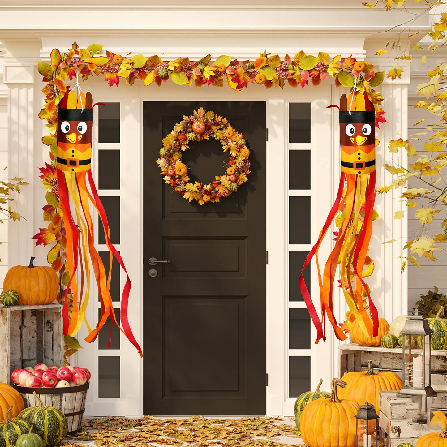 2Pcs 55 Inch Fall Thanksgiving Turkey Windsocks - Fall Decorations - Thanksgiving Party Home Farmhouse Yard Wind Sock Outdoor Hanging Decor
