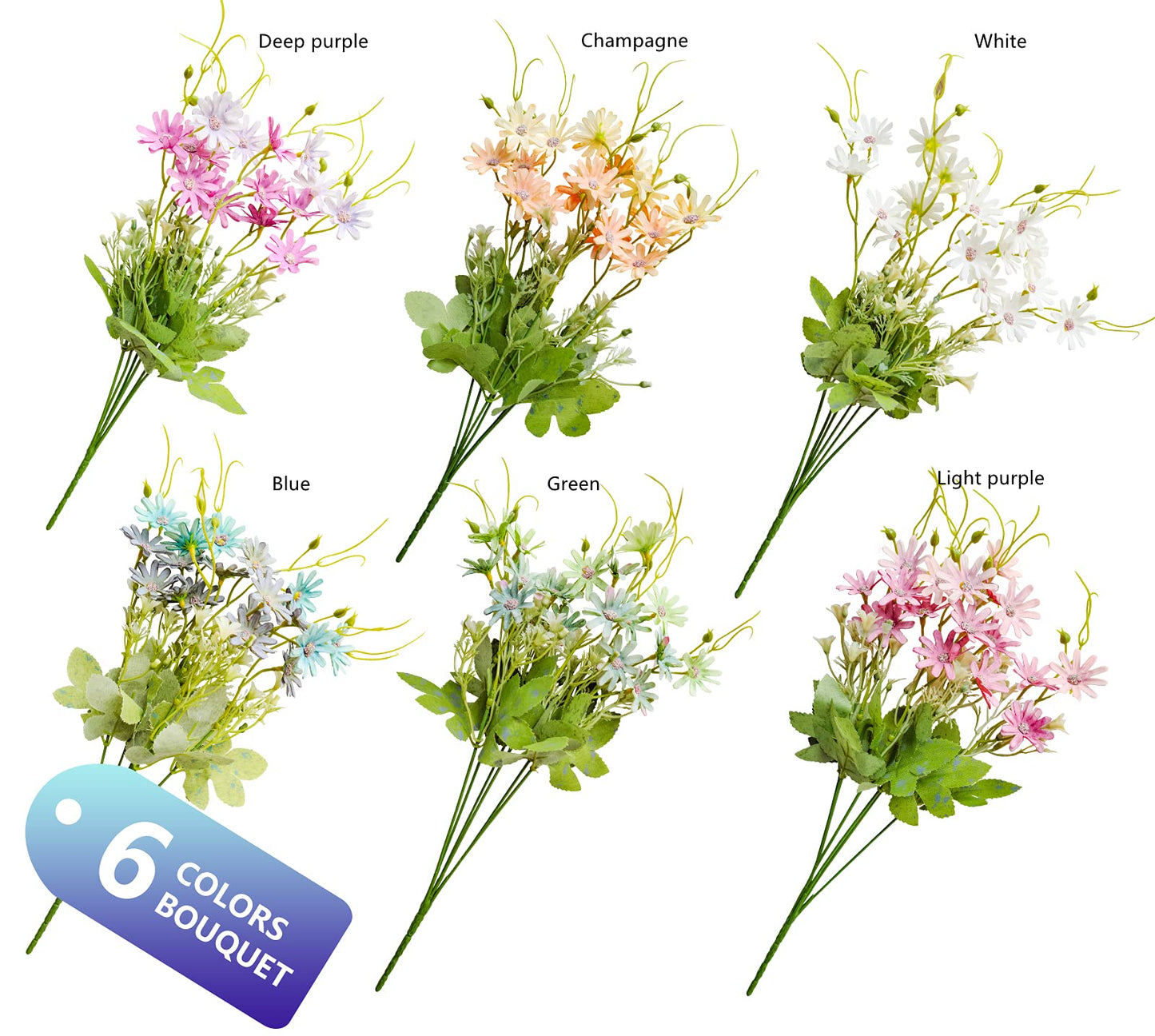 AUMVEYI 6 Bundles Wildflowers Artificial Flowers Outdoor Fake Daisy UV Resistant Silk Wild Flower Bouquets Bulk Faux Plants Plastic Greenery for Decoration vase Floral Arrangements Home Décor