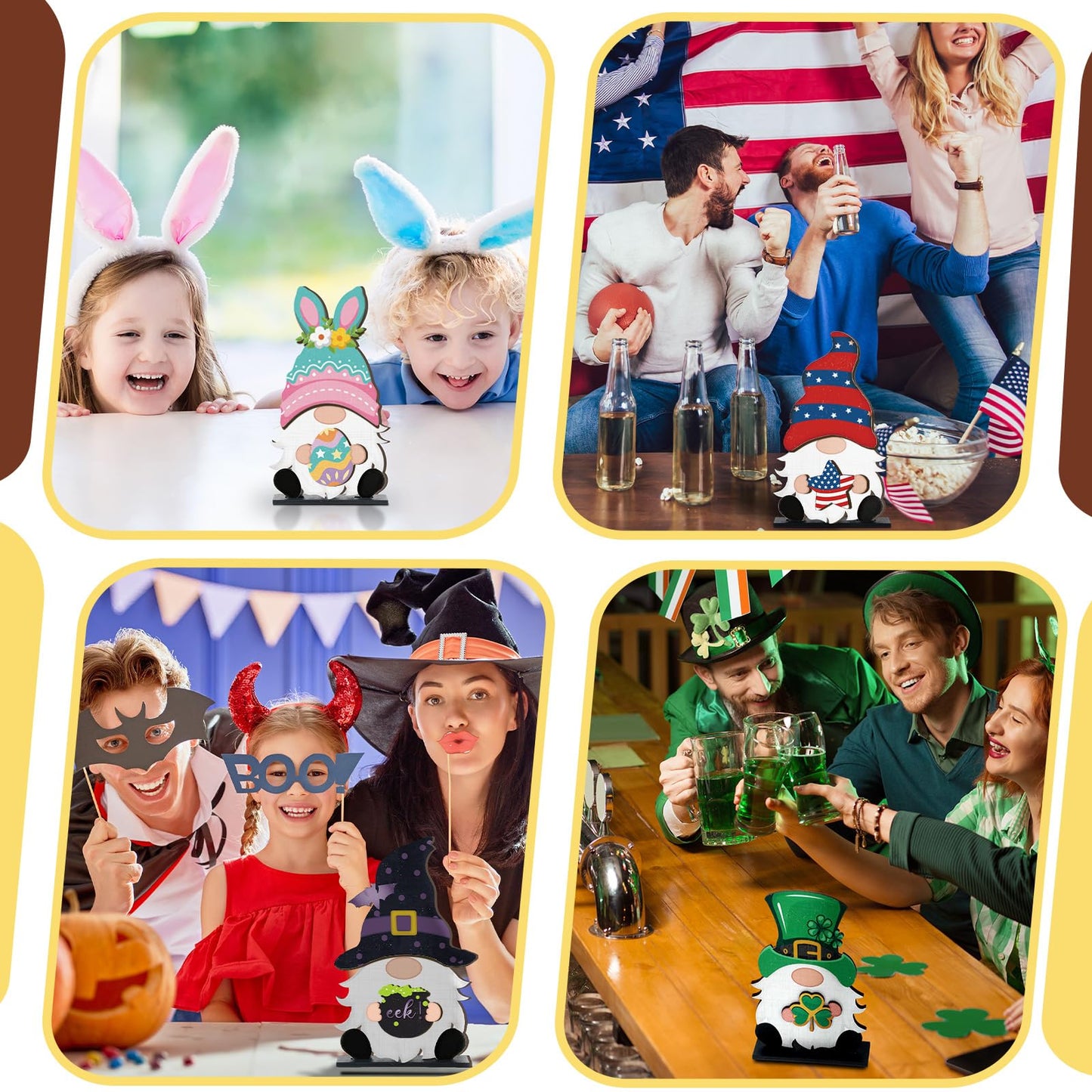 32 Pcs Christmas Interchangeable Wooden Gnome Decor DIY Holiday Christmas Seasonal Tiered Tray Decoration Gnomes with Magnet Pieces Welcome Sign for Xmas Holiday Decorations (Cute)