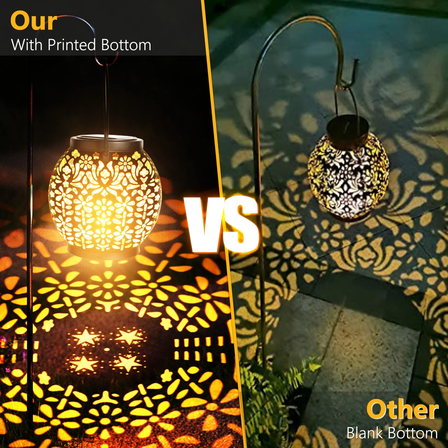 Solar Lantern Lights, 2 Pack Outdoor LED Hanging Lantern Lights with Star Projection, Warm White Solar Garden Lighting Retro Table Lanterns Light Waterproof for Garden Patio Courtyard Path