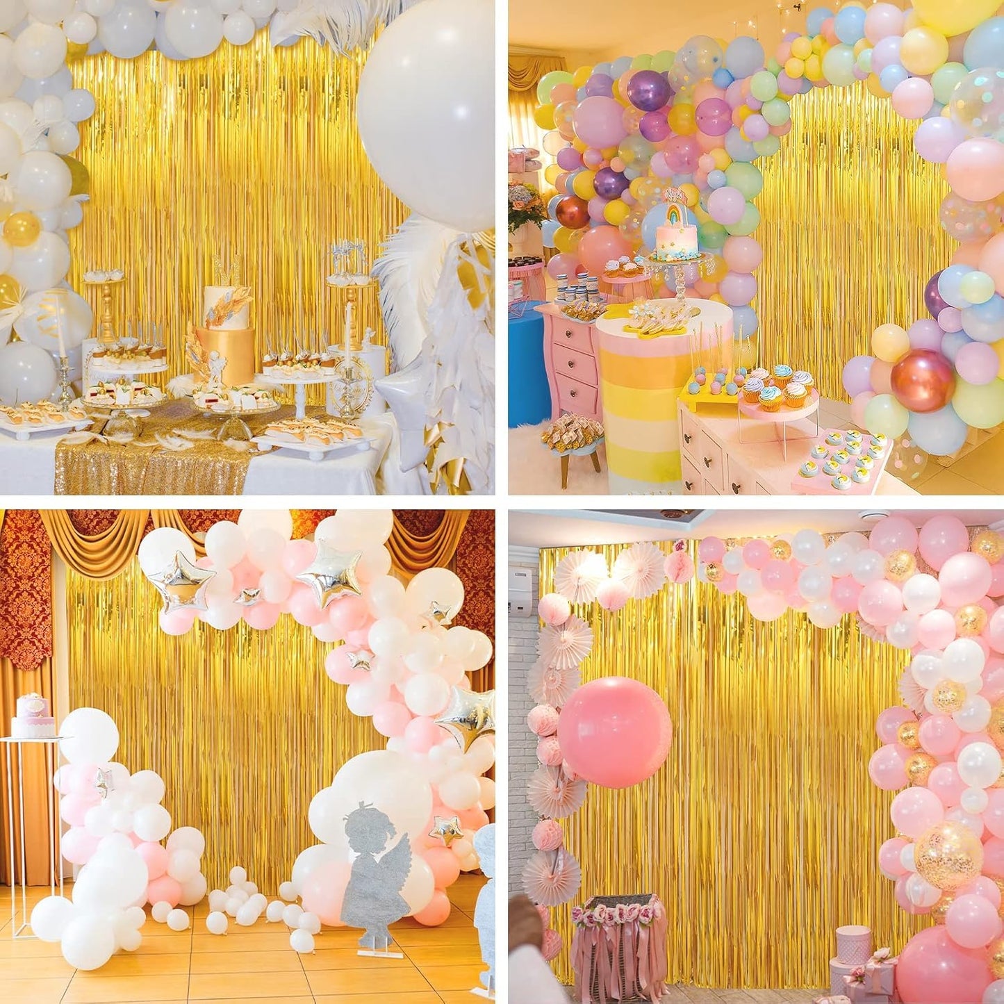 Birthday Party Decorations: 3 Pack 3.3 x 9.9 ft Gold Foil Fringe Curtains Party Supplies, Tinsel Curtain Backdrop for Parties/Birthday/Photo Booth