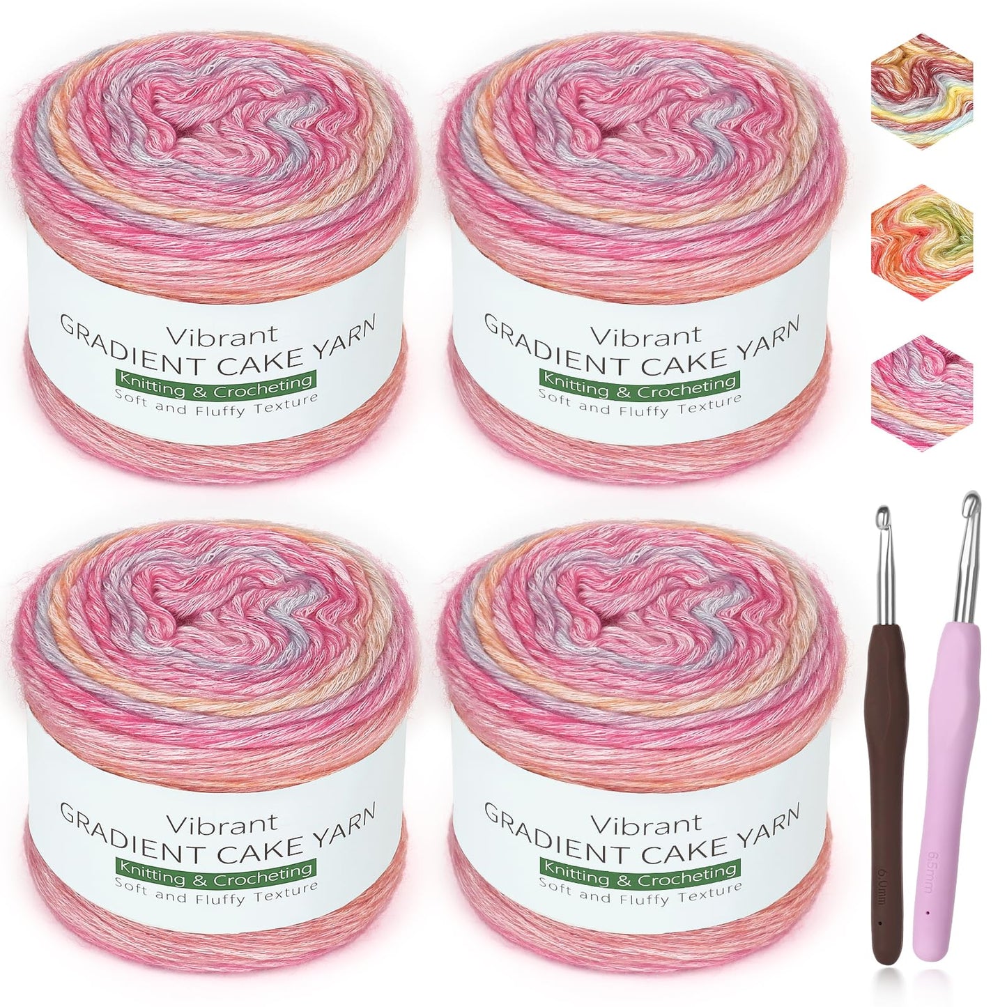 Katech Ombré Yarn for Crocheting-Gradient Cake Yarn-4x100g 60% Cotton 30% Acrylic 10% Wool-Ombre Multicolor Soft Rainbow Cotton Crochet Yarn for Scarves, Shawls, Blankets and Garments(J)