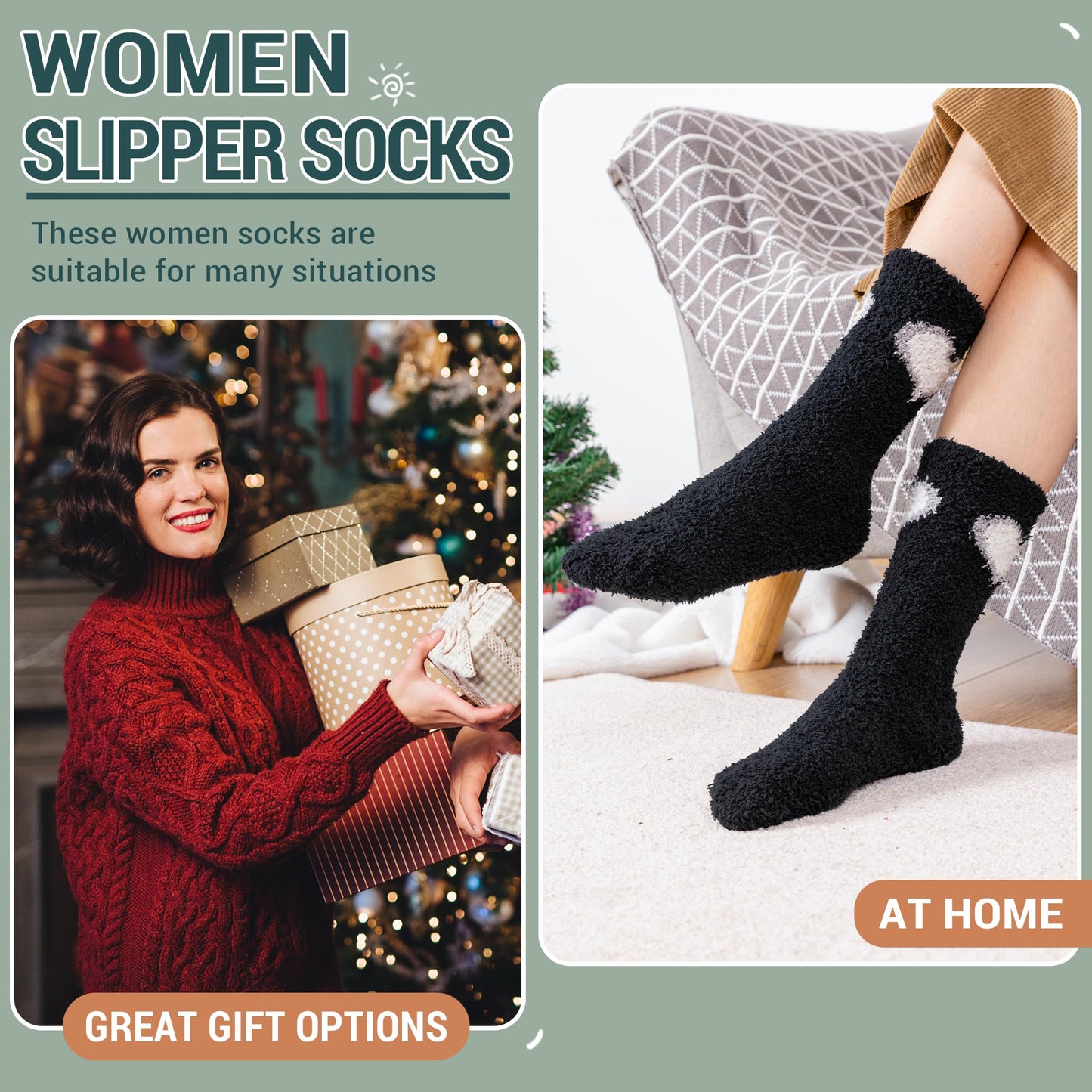 Womens Fuzzy Socks Fluffy Warm Slipper Winter Comfy Thermal Cozy Plush Sleep Home Cabin Socks (5 Pairs Heart)