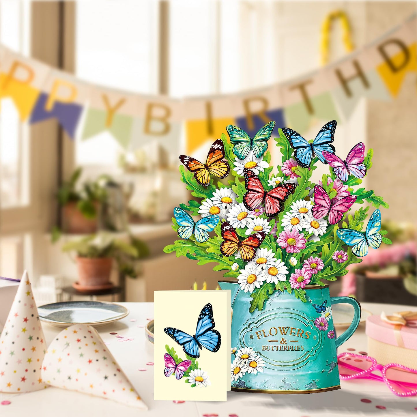 Airpark Mothers Day Gifts Card, 3D Pop Up Paper Flowers Bouquet 12’‘ with Note & Envelope, Birthday, Get Well, Teacher Appreciation Gifts, Greeting Cards for Women Mom Girls Friends, Daisies and Butterflies