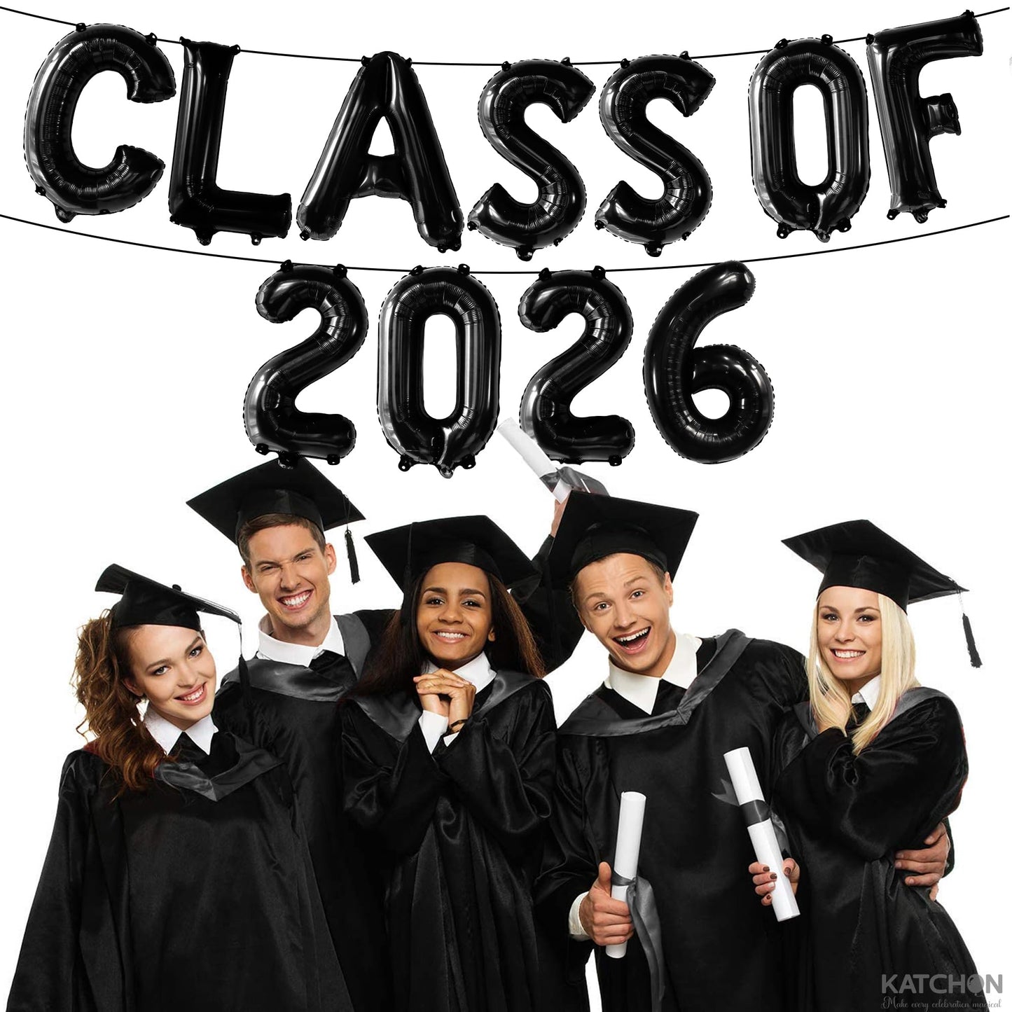 KatchOn, Black Class of 2026 Balloons - 16 Inch | Graduation Balloons Banners | Black Graduation Decorations 2026 | Class of 2026 Banner for Class of 2026 Decorations, Graduation Party Decorations