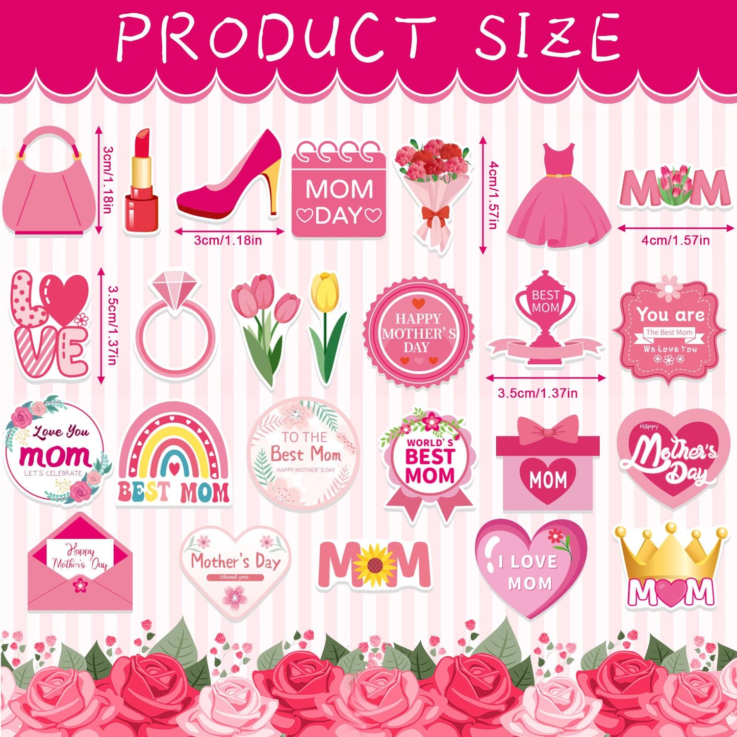 JULBEAR Mother's Day Foam Stickers, 300pcs Themed Hearts Tulip Flowers for DIY Craft Gift Cards Box Party Decoration