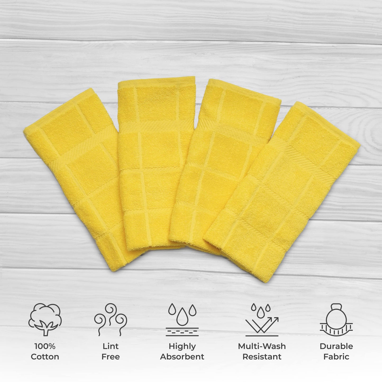 100% Cotton Terry Dish Towels, 4 Pack Plain, 16 x26 Inches, Super Soft and Absorbent Kitchen Towels, Perfect for Kitchen Cleaning and Dish Washing | Yellow