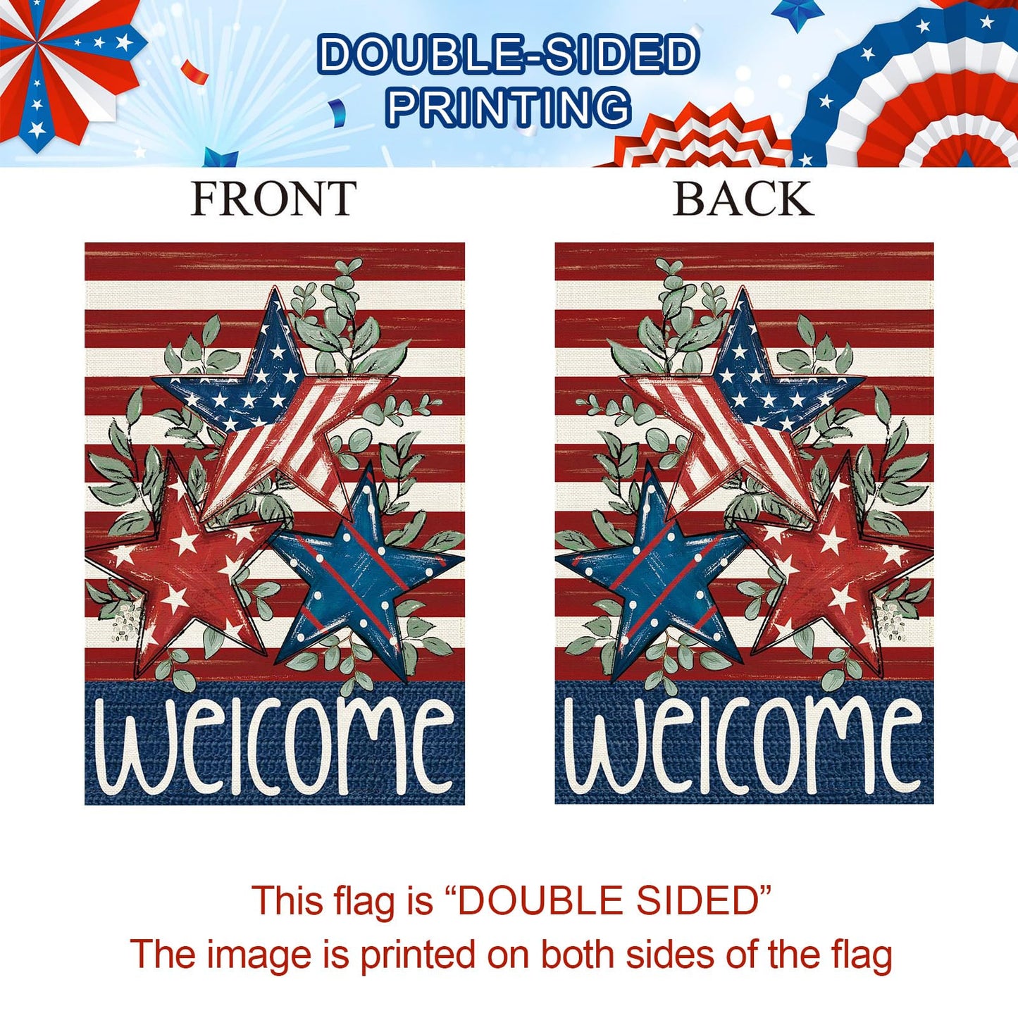 Baccessor 4th of July Patriotic House Flag 28 x 40 Inch Double Sided Burlap Memorial Day Welcome American Stars and Stripes Large Yard Flag Holiday Farmhouse Seasonal Outdoor Outside Decoration