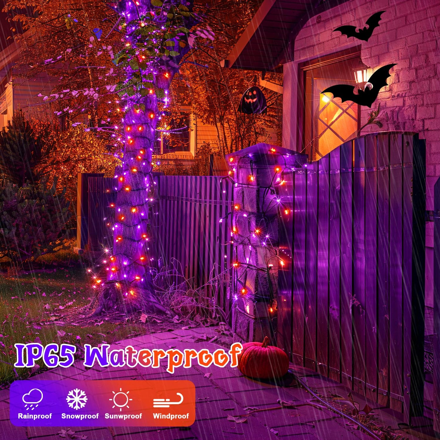 POTIVE 2 Pack Orange and Purple Halloween Lights, Total 151ft 400 LED Halloween Solar Lights Outdoor,8 Modes Solar String Lights Outdoor Waterproof