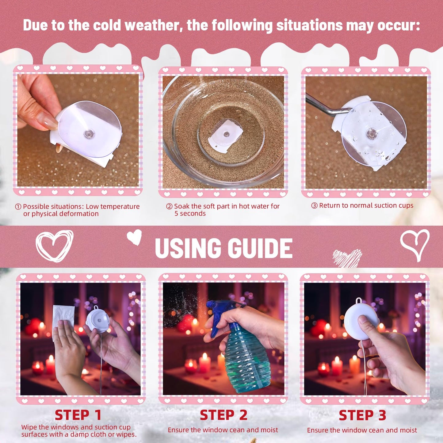 3 Pack Valentines Day Window Lights Decorations with Timer, Battery Powered Hanging Pink Lighted Heart Shaped Sucker LED Lamp for Fireplace Indoor Home Decor