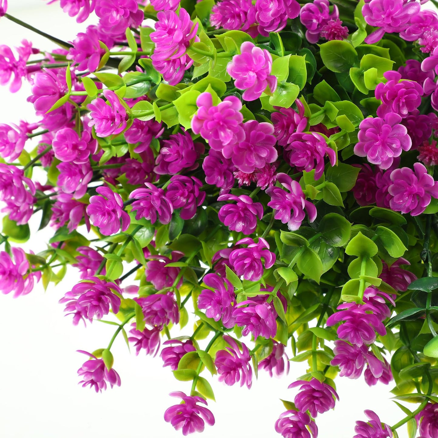 WILLBOND 12 Bundles Artificial Flowers Outdoor, UV Resistant Faux Artificial Plants Shrubs Plastic Flower Bulk for Hanging Planter Porch Window Home Spring Summer Decor(Fuchsia)