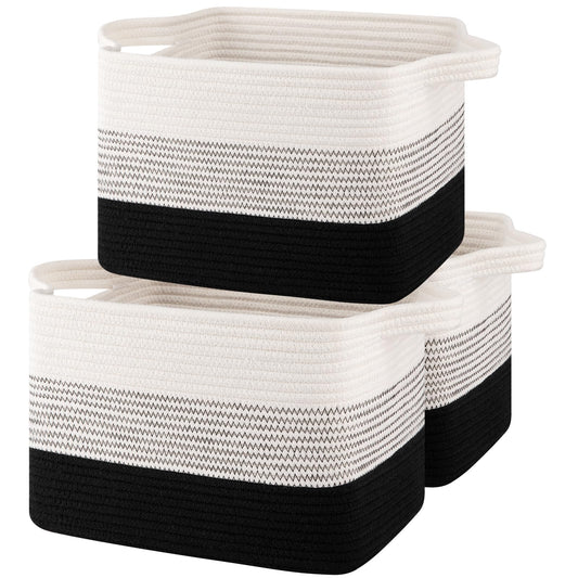 OIASKET Storage Baskets for Organizing, Woven Baskets for Shelves, Rectangle Decorative Organizer for Storage Clothes, Toy, Books, Towels Nursery Bins 3 Pack (Gradient Black)