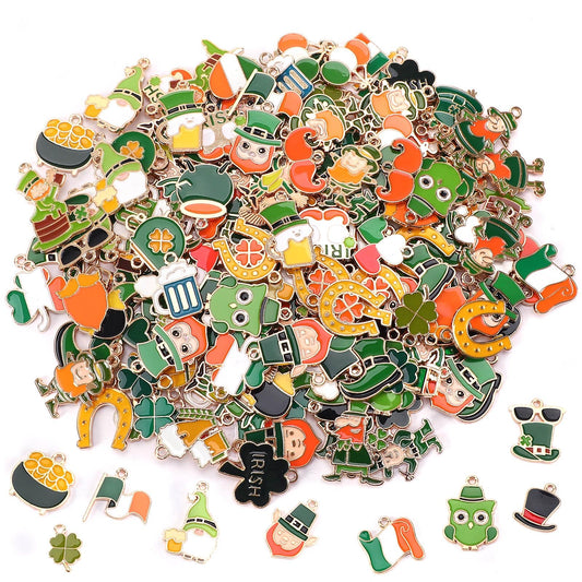SANNIX 350pcs St. Patrick's Day Charms, Shamrock Charms for Jewelry Making - Green Hat Beer Gnome Irish Enamel Pendants for DIY Crafts Bracelets Necklaces Earrings Making Supplies