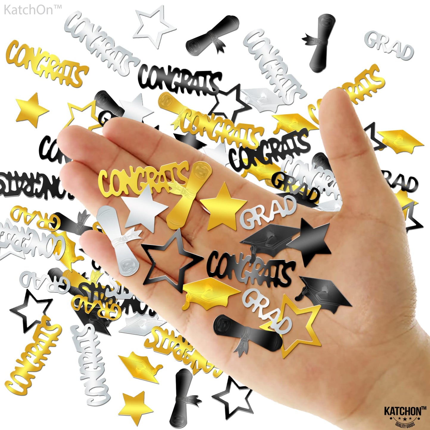 Black and Gold Grad Graduation Decorations 2026 - Pack of 1000, Congrats Grad Graduation Confetti 2026 | Grad Confetti Class of 2026 for Black and Gold 2026 Graduation Decorations, KatchOn