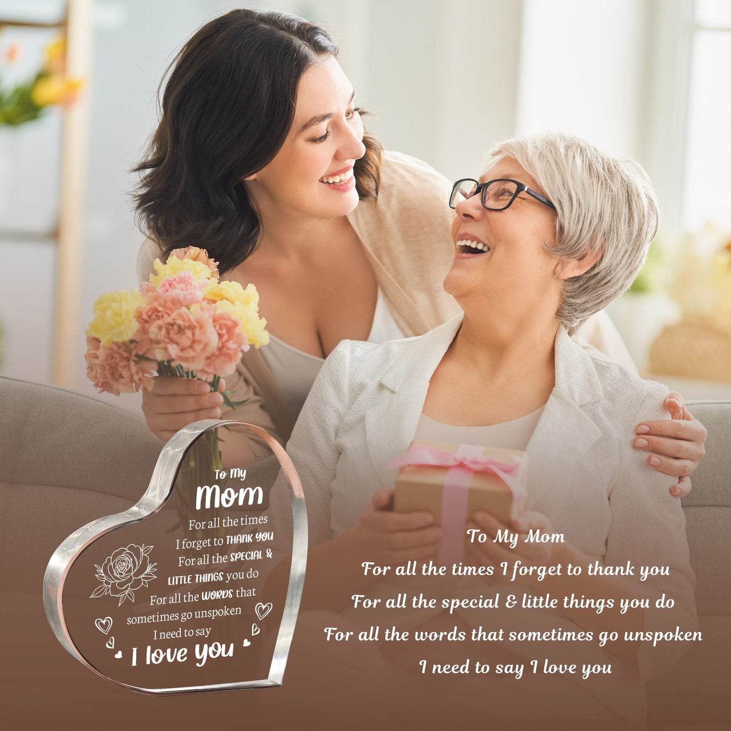 Milcier Gifts for Mom Birthday, I Love You Mom Acrylic Keepsake - Birthday Gifts for Moms from Daughter Son, Best Christmas Mother's Day Present