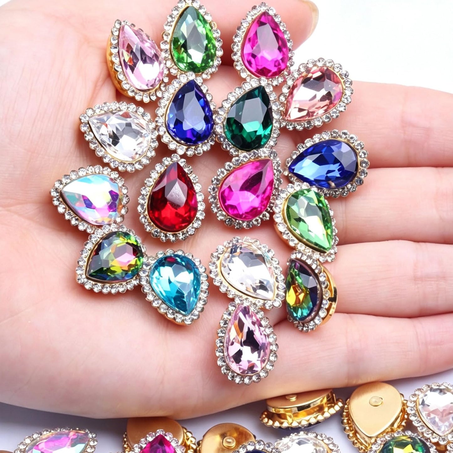30Pcs Sew On Rhinestone Tear Drop Crystal Glass Rhinestone Metal Flatback Embellishment DIY Crafts Gems for Costume Dress Wedding Crafting (00 Mixed Color, 10 * 14mm)