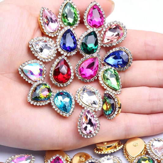 30Pcs Sew On Rhinestone Tear Drop Crystal Glass Rhinestone Metal Flatback Embellishment DIY Crafts Gems for Costume Dress Wedding Crafting (00 Mixed Color, 10 * 14mm)