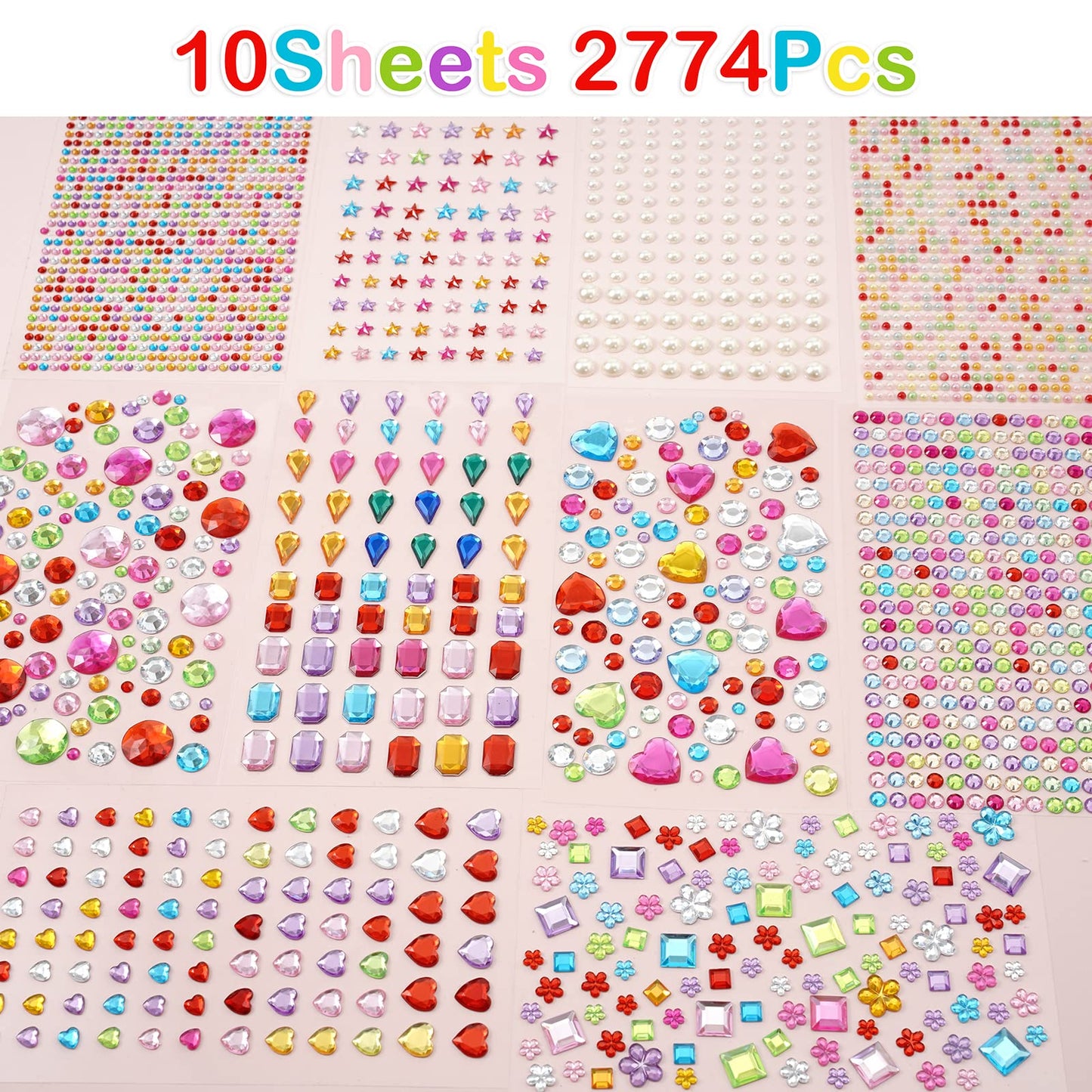 2774pcs Gem Stickers Jewels for Crafts - Self Adhesive Rhinestone Jewel Stickers, Stick on Gems Rhinestones for Crafts, Acrylic Bling Heart Stickers, Craft Supplies for Kids