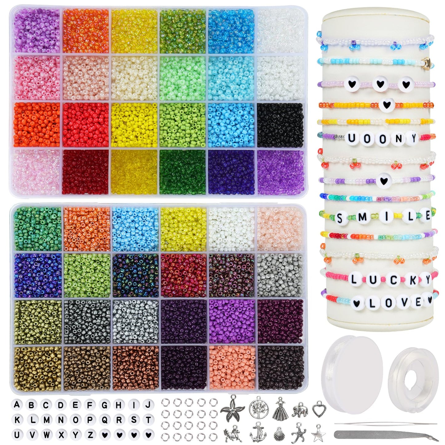 UOONY 16800pcs 48 Color Glass Seed Beads for Jewelry Making, 3mm Small Beads for DIY Projects