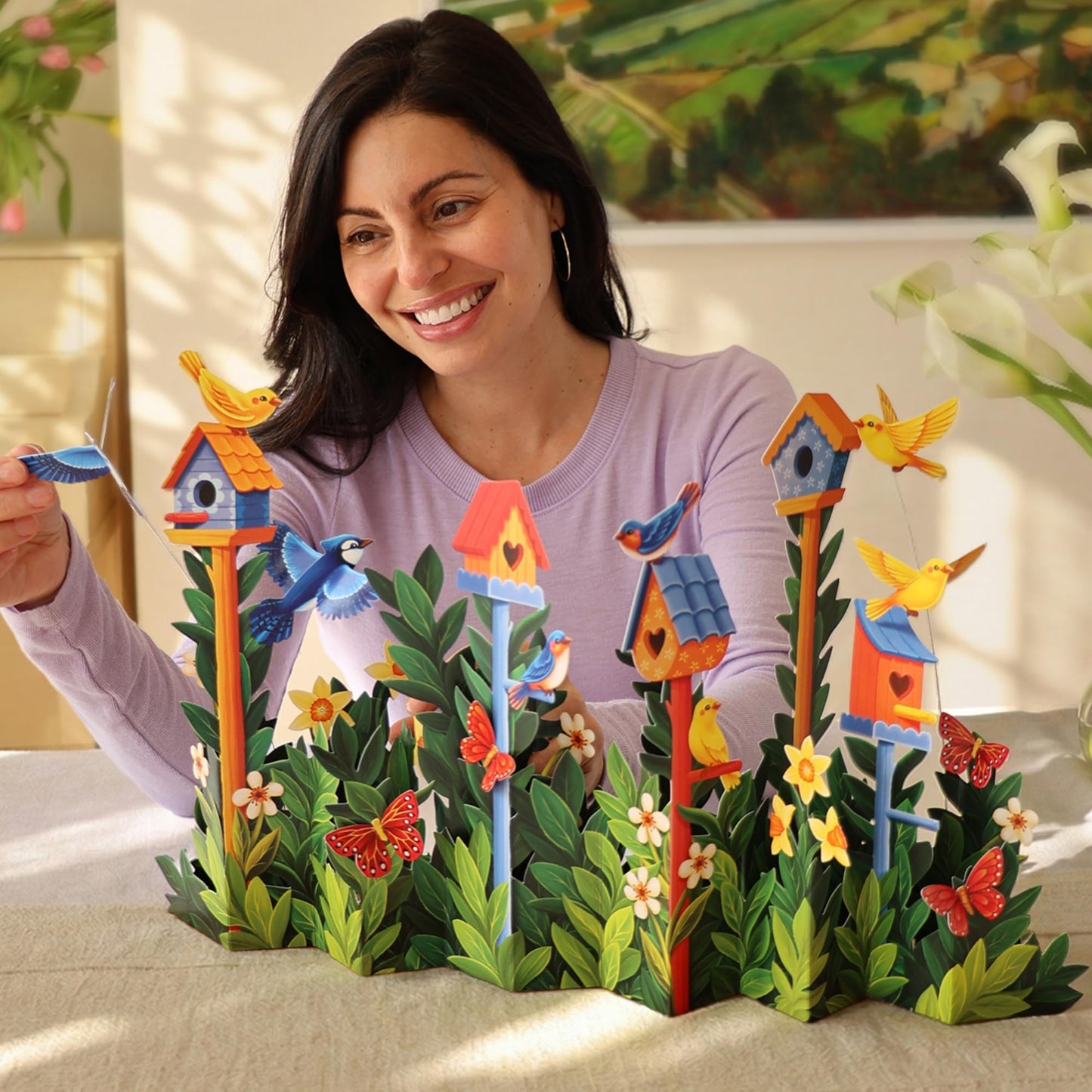 Freshcut Paper Pop Up Cards, Birdhouse Garden, 12 Inch Life Sized Forever Flower Bouquet 3D Popup Greeting Card, Birthday Cards, Thank You Card, Blank Notecard & Envelope
