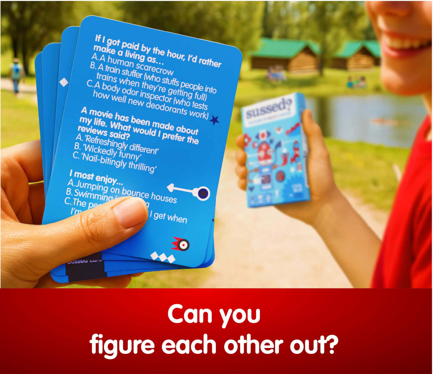 SUSSED The Wacky ‘What Would You Do?’ Social Card Game - Easy Fun for Teens, Boys, Girls, Tweens - Travel Size Game for Road Trips - Kids Ages 10+ & Adults - Cool Blue Deck