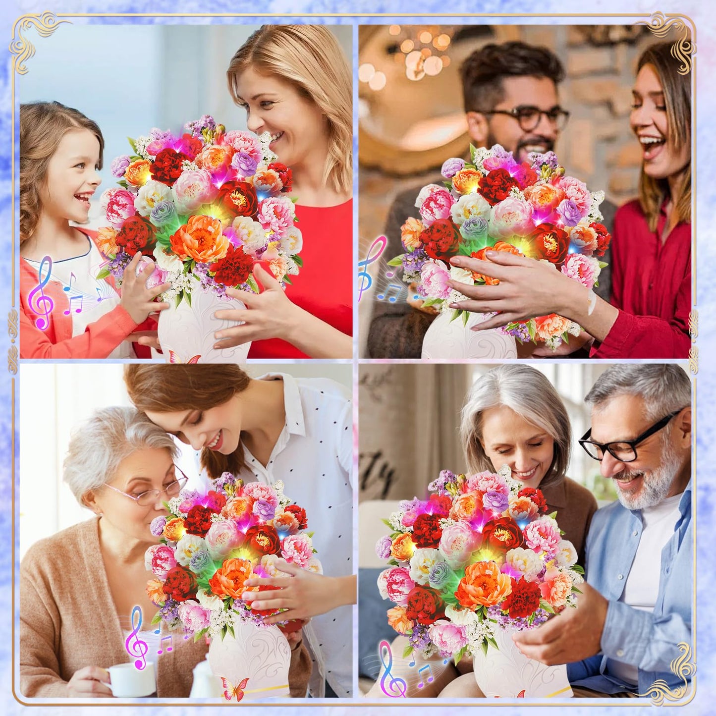 APOTODITO Mothers Day Card for Women, Flower Bouquet 3D Card, Mothers Day Gifts with Music and Light, Gifts for Mom, Women, Sister, Wife (Peony)