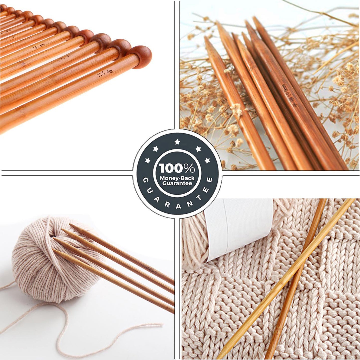 Bamboo Knitting Needles Set Knitting Needle Case Kits for Beginners Wooden Wood