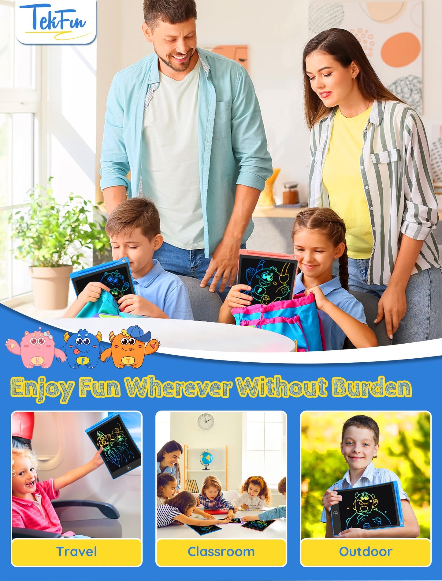 TEKFUN Kids Toys,10in 2 Pack LCD Writing Tablet Coloring Doodle Drawing Board Pad for Kids with Stylus, Car Trip Educational Toys Easter Toys Birthday Gift for Toddlers 3 4 5 6 7 Kids Girls Boys