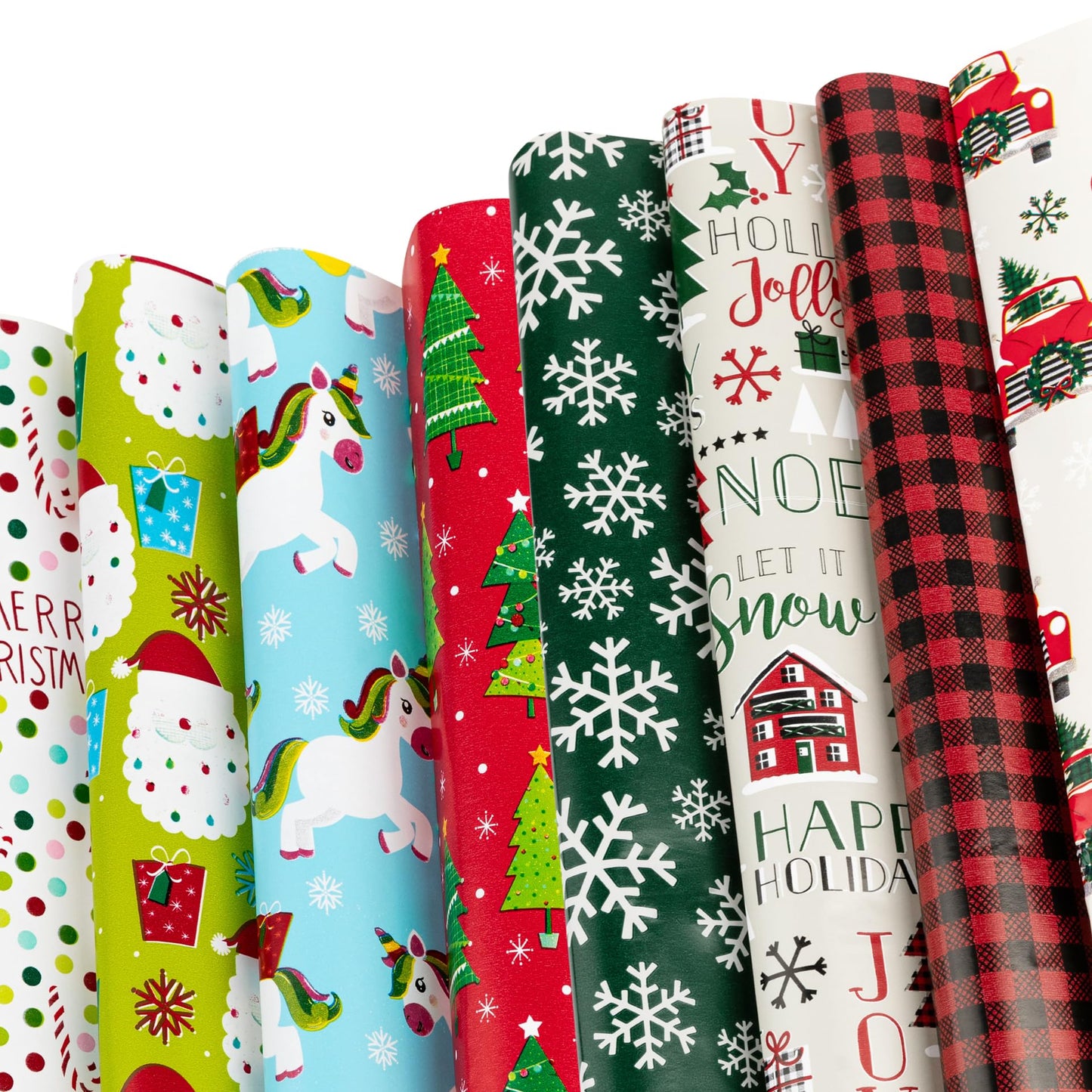 Holiday Wrapping Paper Sheets – 40 Precut 30"x20" Gift Wrap Sheets – 8 Unique Festive Designs for Christmas Presents