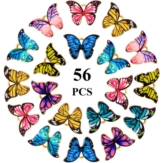 56 Pieces Butterfly Charms Butterfly Pendants Kawaii Charms for Jewelry Making DIY Necklace Bracelets Accessories