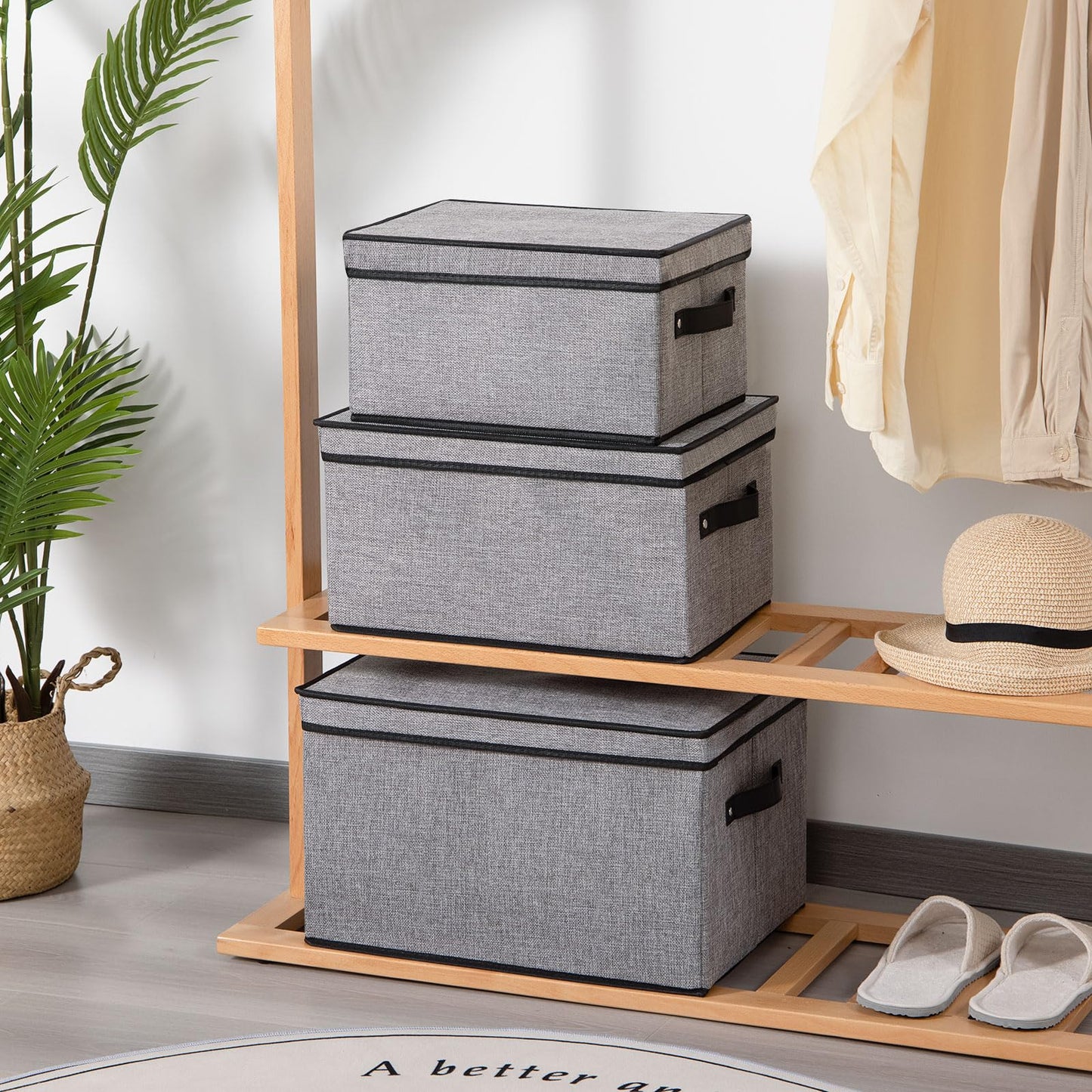 YheenLf Fabric Storage boxes,Storage Baskets for Shelves with Lids, Fabric Storage Bins with Handles, Decorative Linen Closet Organizers Boxes,Small, Gray, 1-Pack