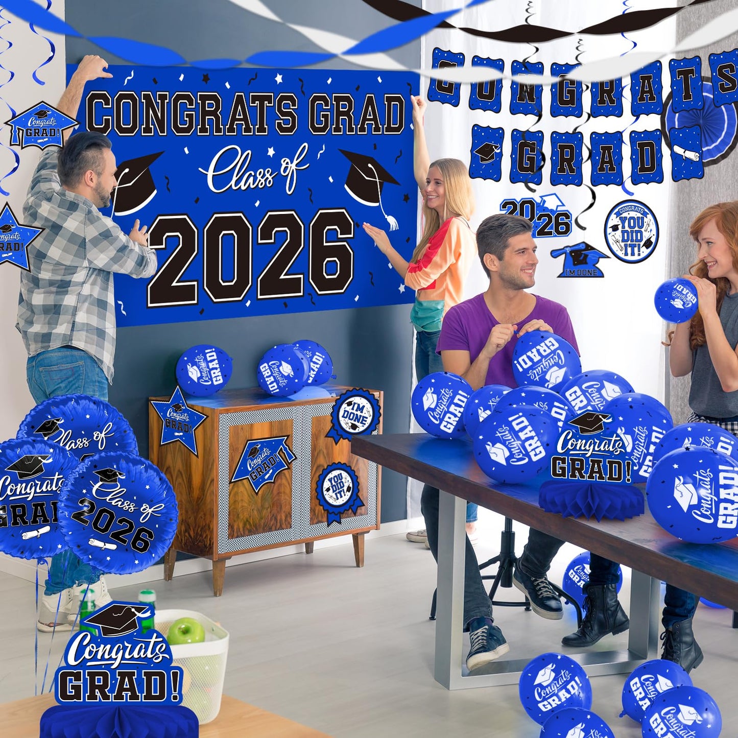 Graduation Decorations 2026 Set - Congrats Grad Banner, Class of 2026 Backdrop, Balloons & Streamers Kit - Complete Party Supplies for High School & College Celebrations