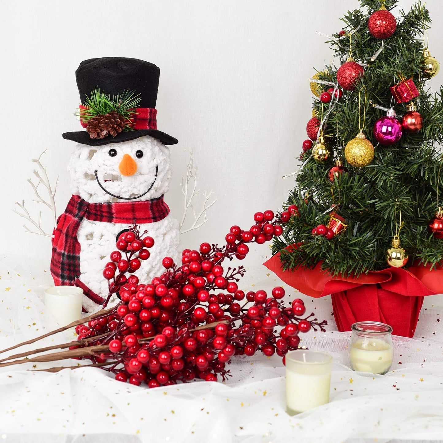 Lvydec 4 Pack Artificial Red Berry Stems Clearance - 19.5 Inch Christmas Holly Berry Branches for Holiday Home Decor and Crafts