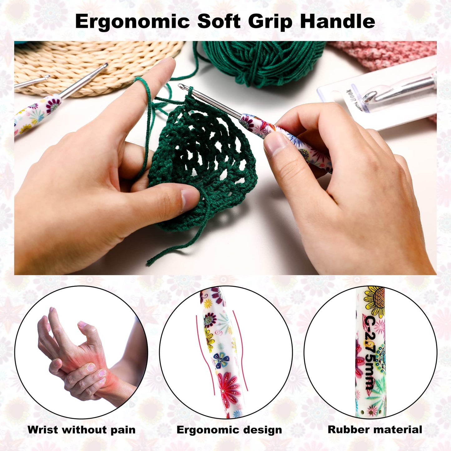 10mm Crochet Hook, Ergonomic Handle for Arthritic Hands, Soft Rubber Grip Extra Long  Knitting Needles for Beginners and Knitting Crocheting Yarn (10mm)