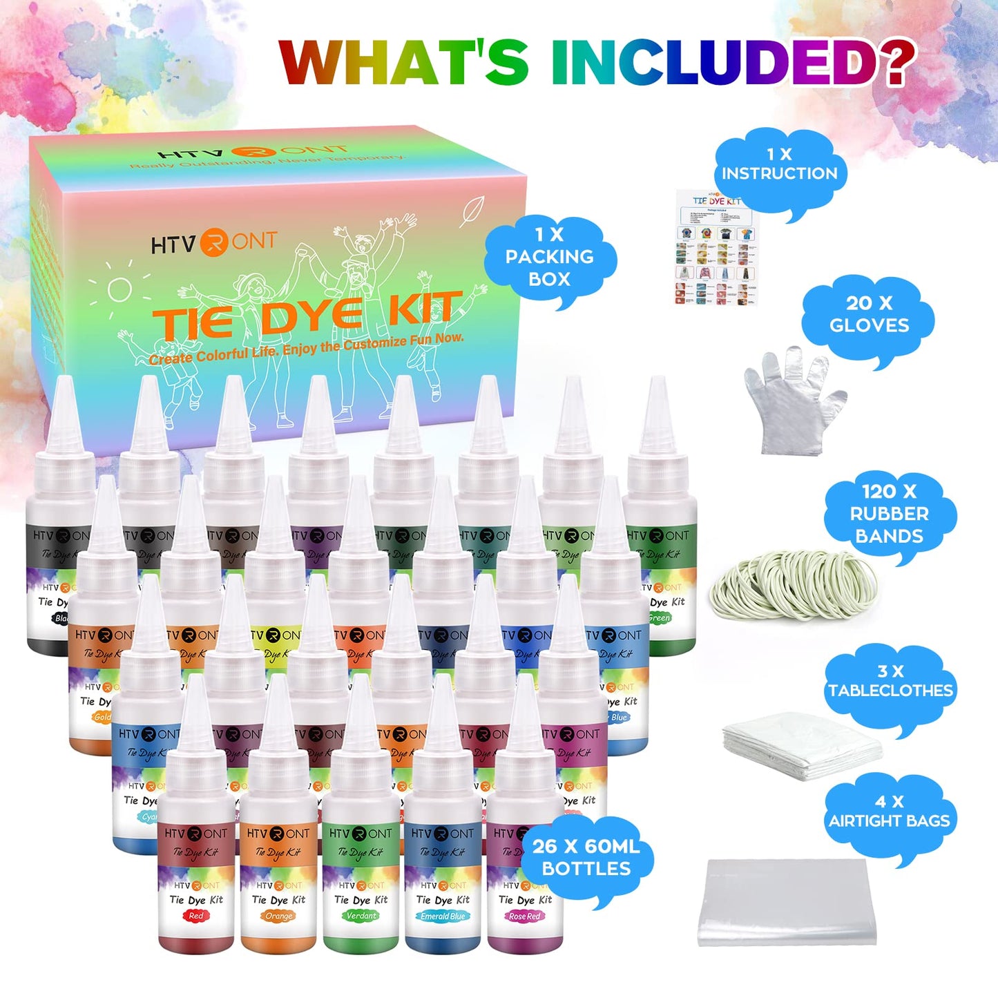 Tie Dye Kit - 26 Colors Pre-Filled Bottles Tye Dye Kit, Permanent Non-Toxic Tie Dye Kits for Adults and Kids, Tie Die Kit for Group Handmade Creative Activity(Just Add Water)