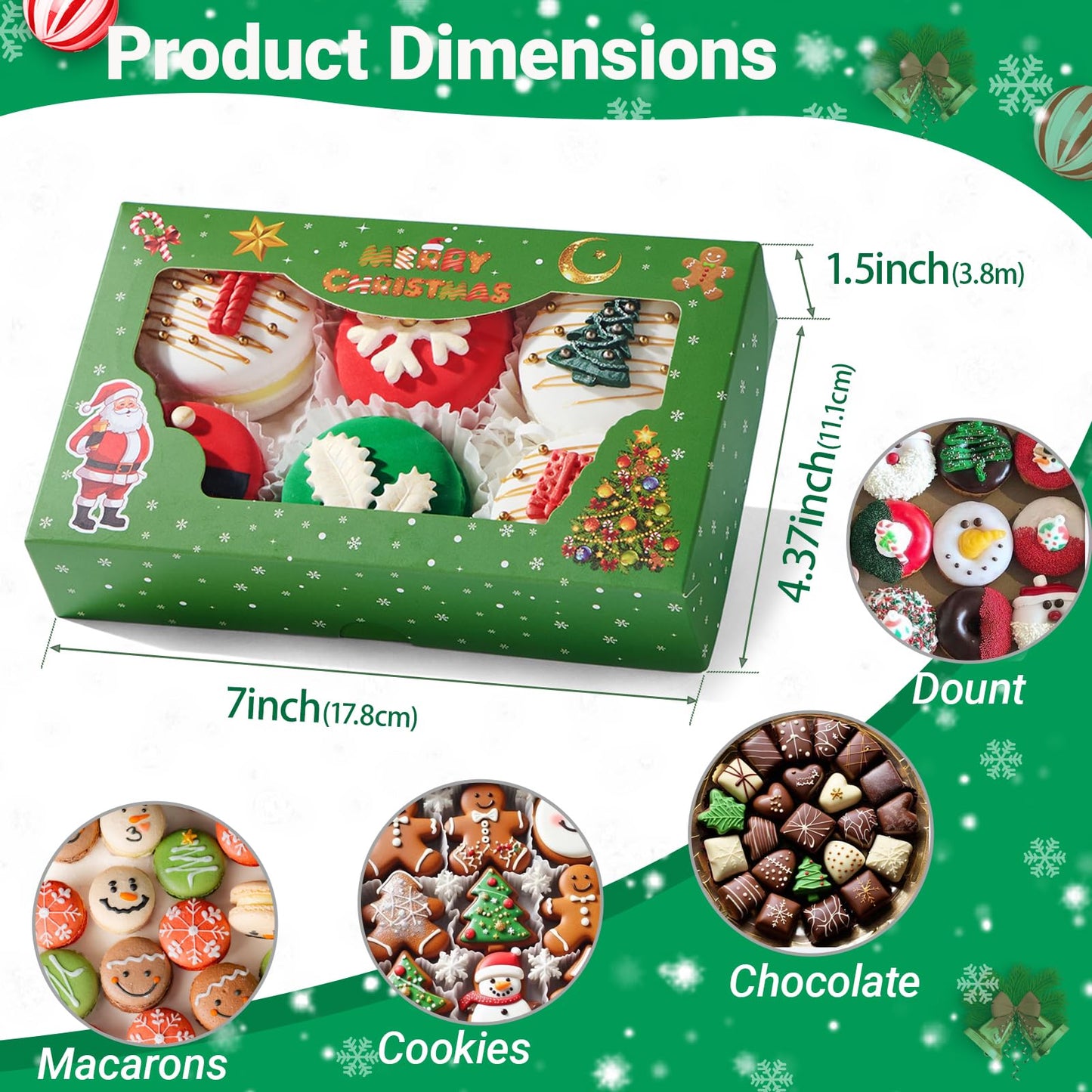 24PCS 7x4.3x1.5Inch Christmas Cookie Gift Boxes (3 Patterns&Clear Window) – Ideal for Cookie, Strawberry, Macaron, Ores; Treat Boxes for Party, Wedding, Birthday, Christmas Gift-Giving