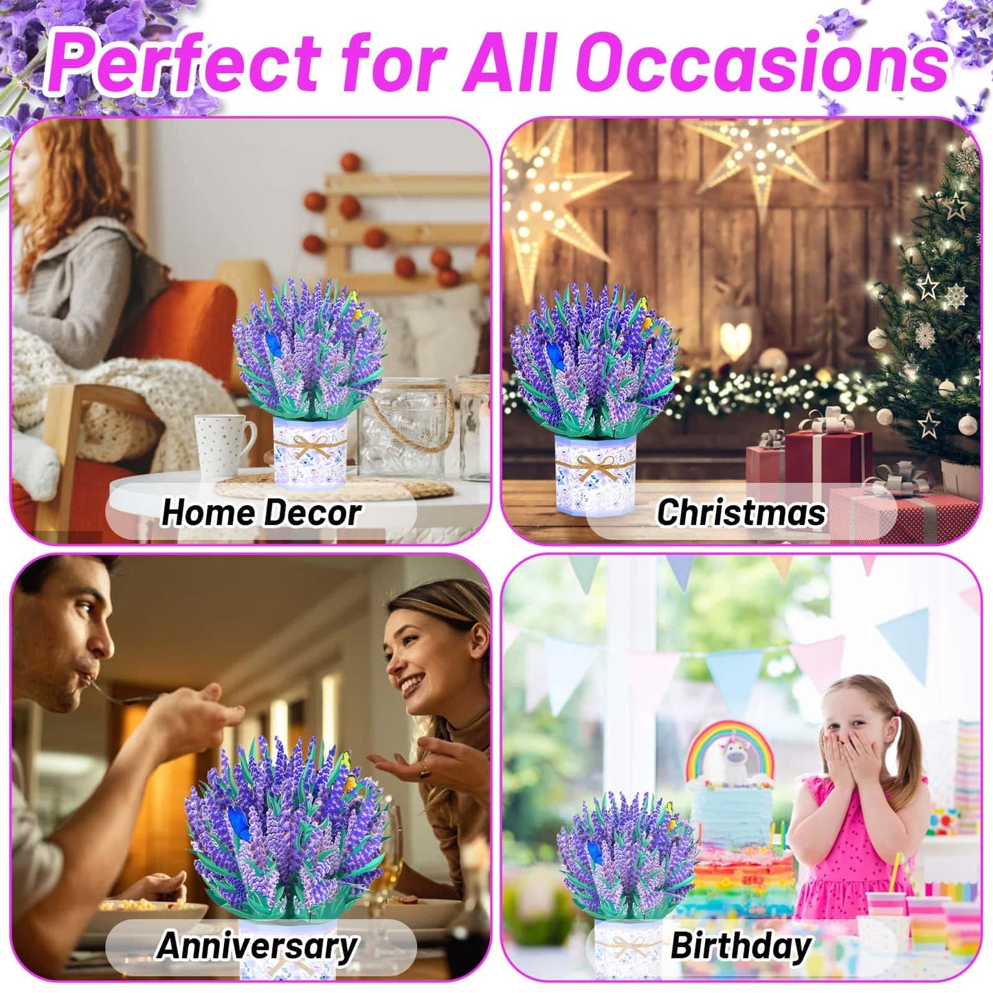 Pop Up Flowers Bouquet Cards Get Well Cards 3D Flower Birthday Cards with Note Card and Envelope for All Occasion Mother's Day Thinking of you Thanksgiving Christmas Gift
