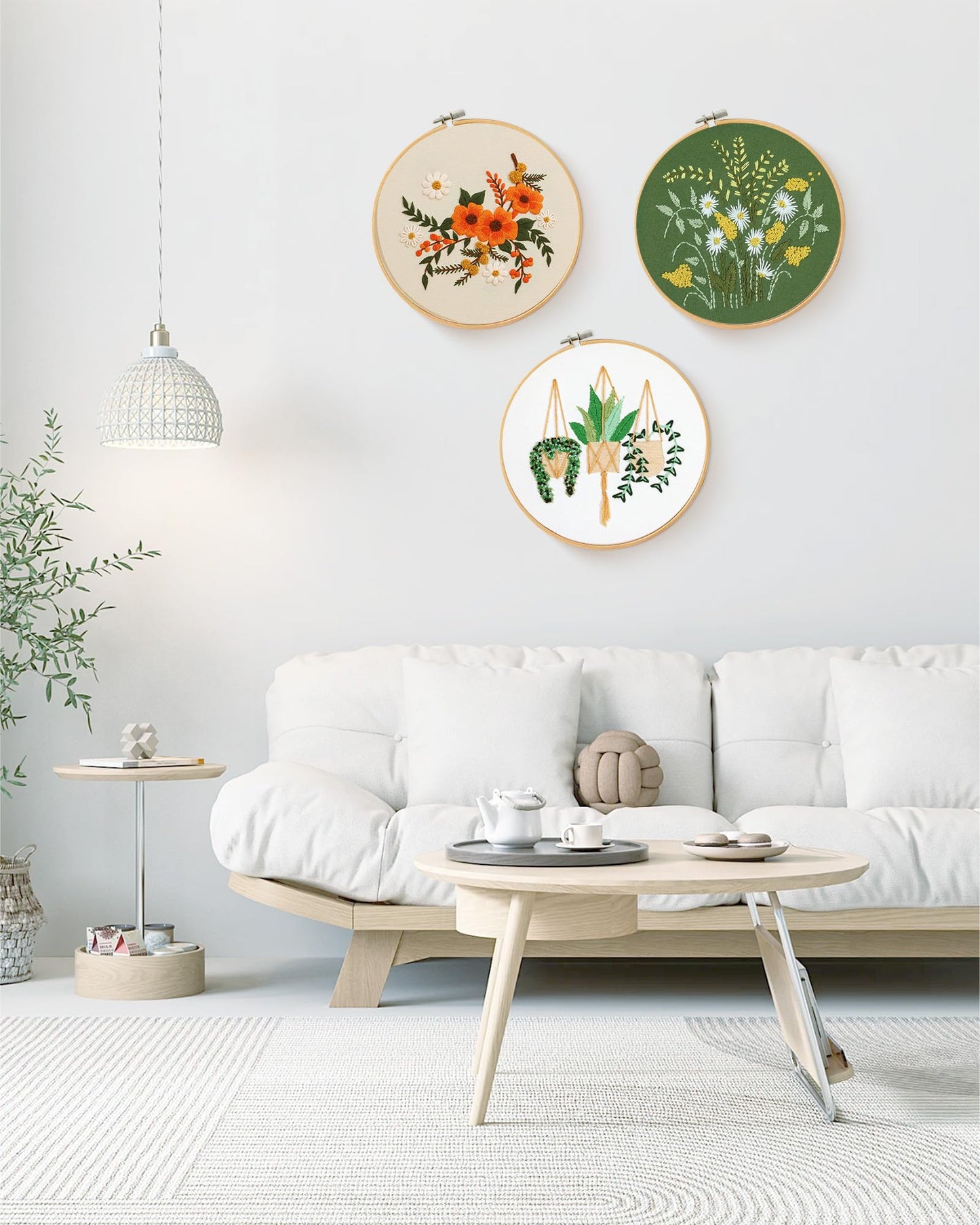 3 Sets Embroidery Kit for Beginners Needlepoint Cross Stitch Kits for Adults,Stitch Learning DIY Sets with Instruction Video,Stamped Floral Patterns,Hoop,Threads,Sewing Hobby