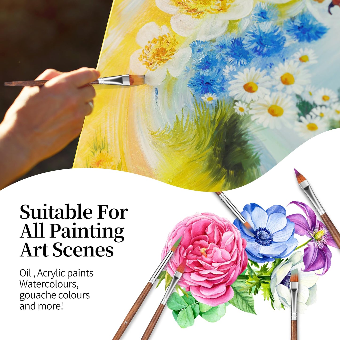 29 pcs Paint Brush Set,GETHPEN Acrylic Paint Brushes,Artist Series with Wide Flat,Round, Filbert, Flat, Fan,Angle,Dagger,Cat Tongue,Detail Brush,Rigger for Oil,