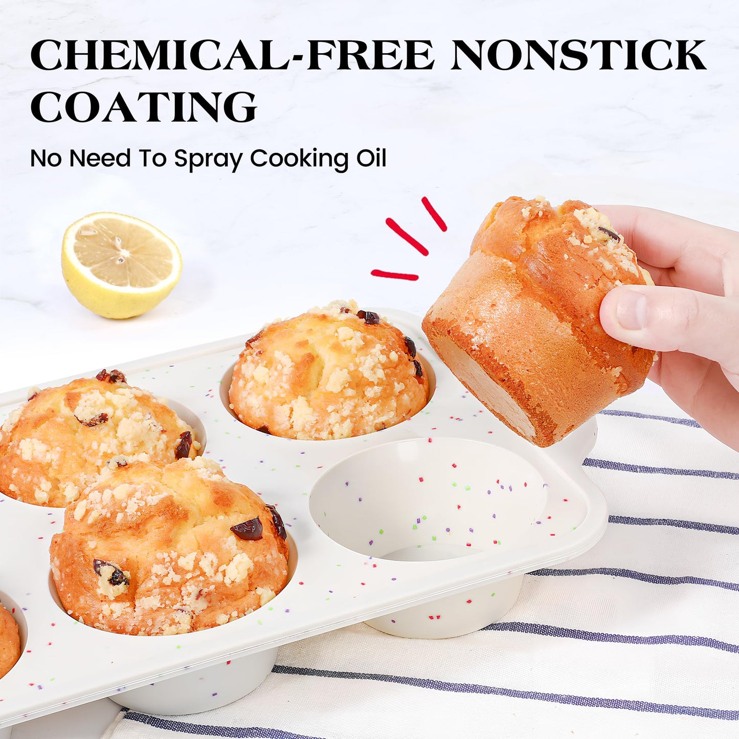 AOTASO silicone muffin pan for baking with metal frame (Cream, Jumbo：6-Cup x 2 Pcs)