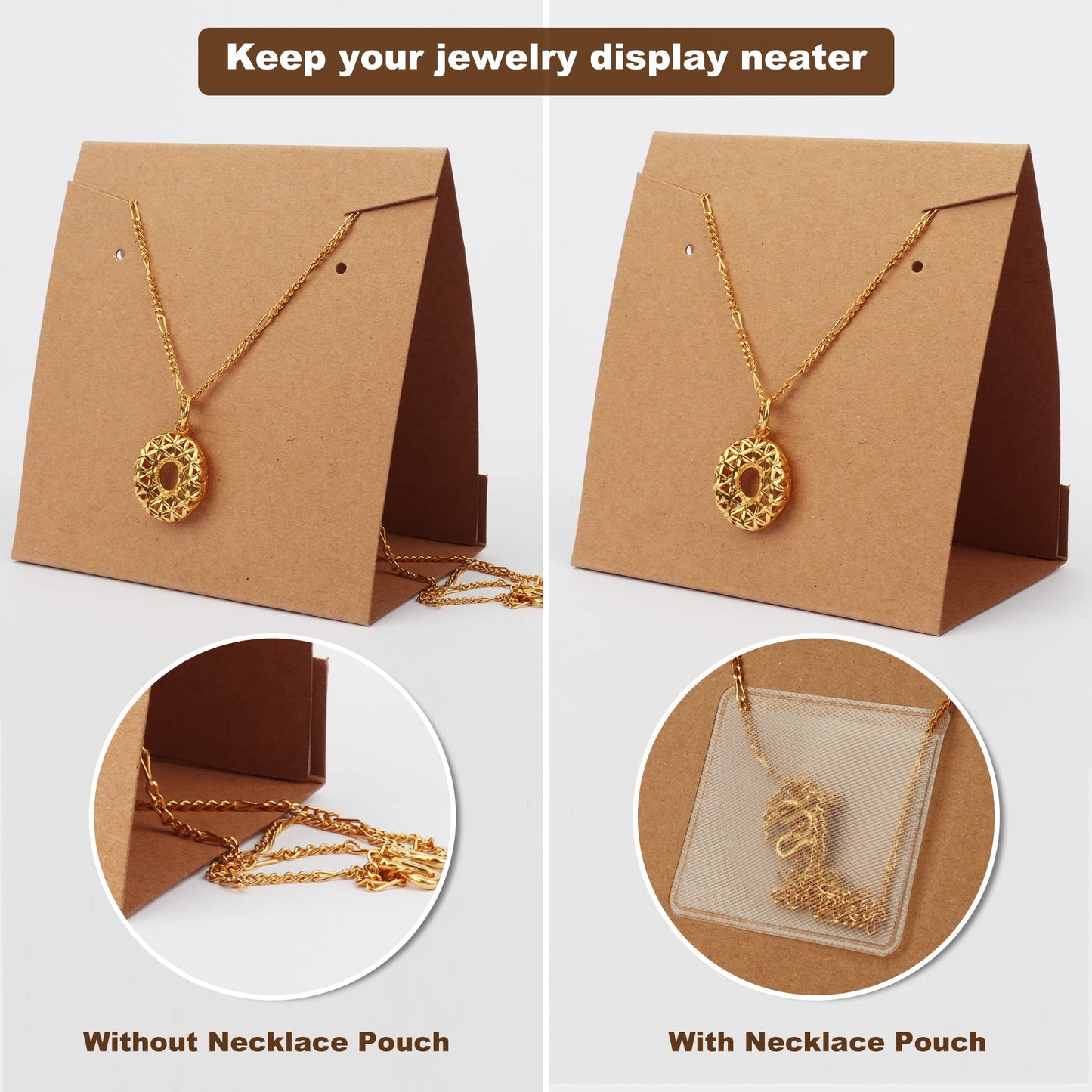 Temlum 50 Pcs Standing Jewelry Cards with Necklace Pouch, Earring Holder Cards Earring Cards for Selling Necklace Earring Packaging for Small Business Jewelry Packaging Supplies